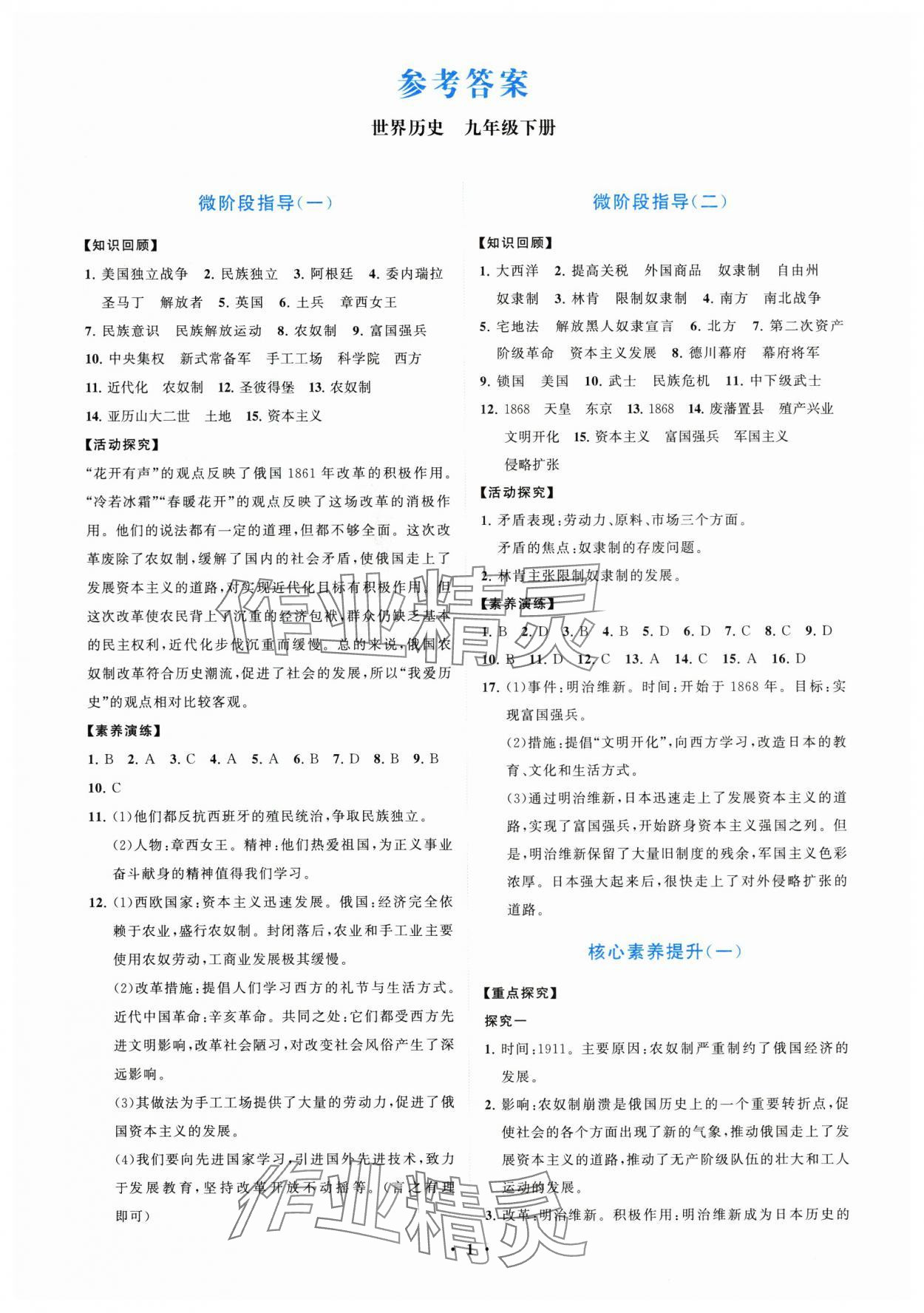 2025年同步練習冊分層卷九年級歷史下冊人教版陜西專版 第1頁
