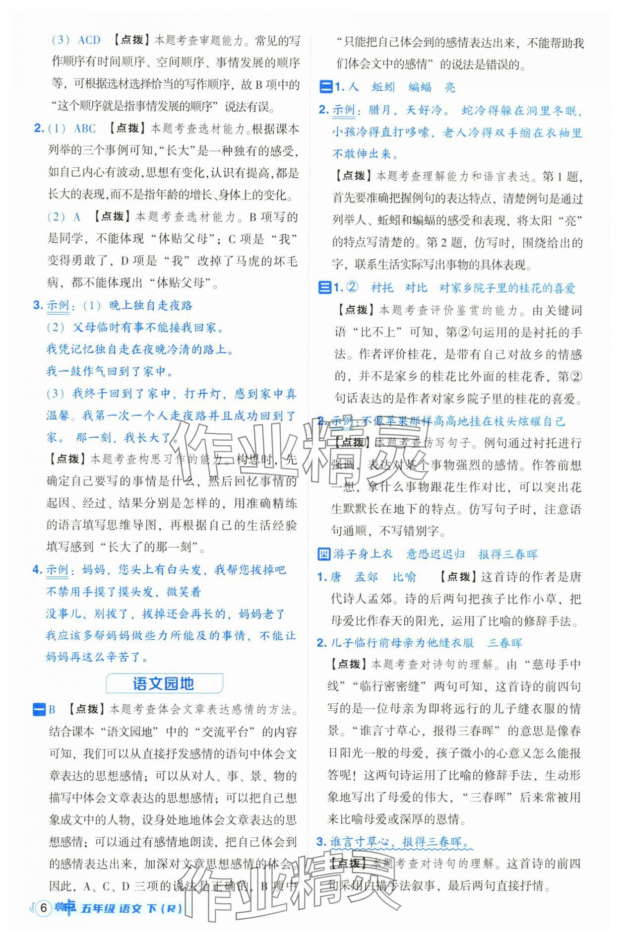 2025年綜合應(yīng)用創(chuàng)新題典中點(diǎn)五年級(jí)語(yǔ)文下冊(cè)人教版山西專(zhuān)用 參考答案第6頁(yè)