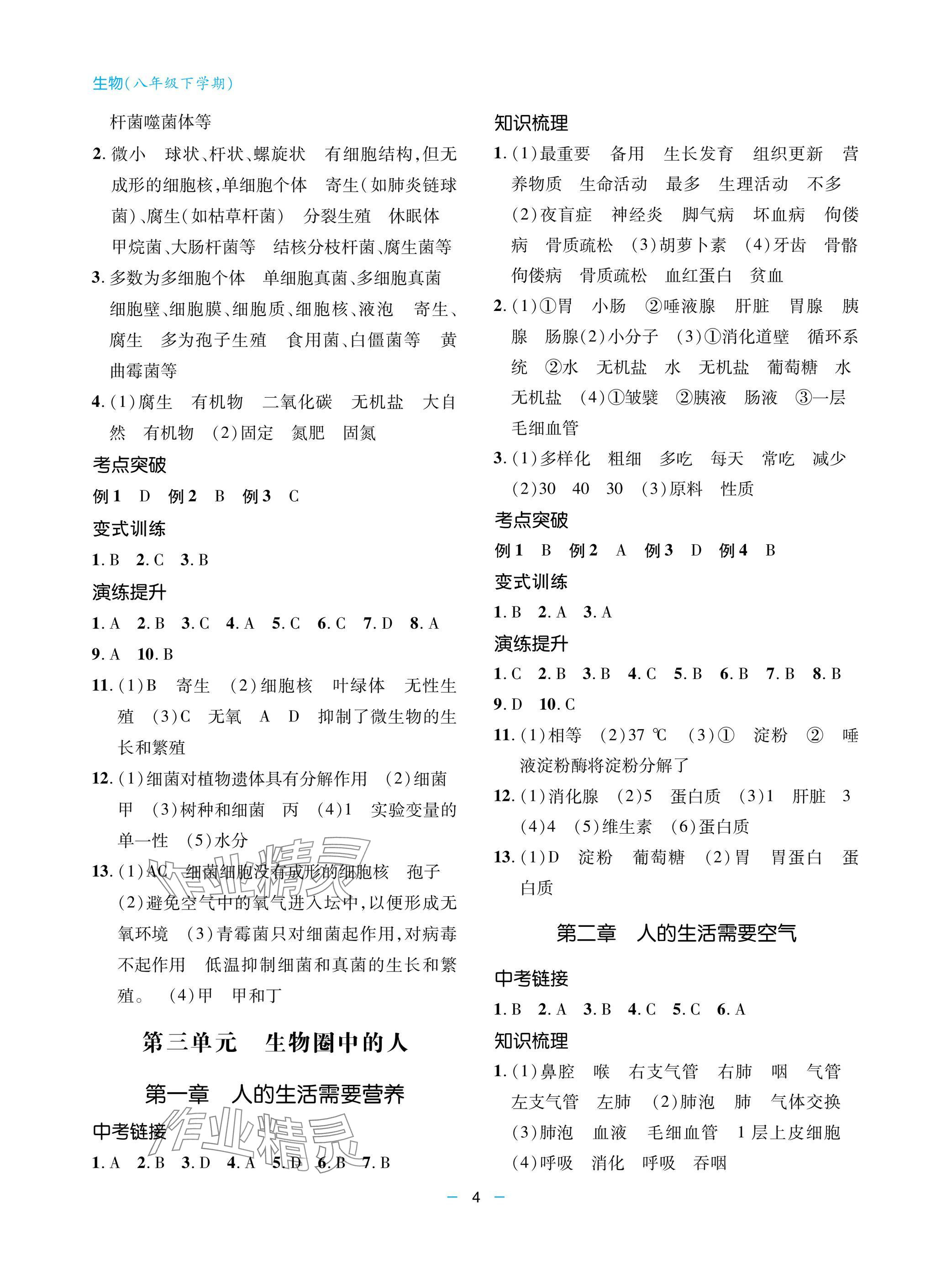 2025年新課堂同步學習與探究八年級生物下冊人教版金鄉 參考答案第4頁