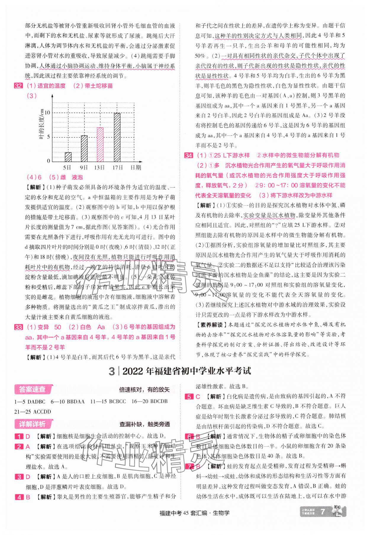 2025年金考卷福建中考45套匯編八年級生物 參考答案第7頁