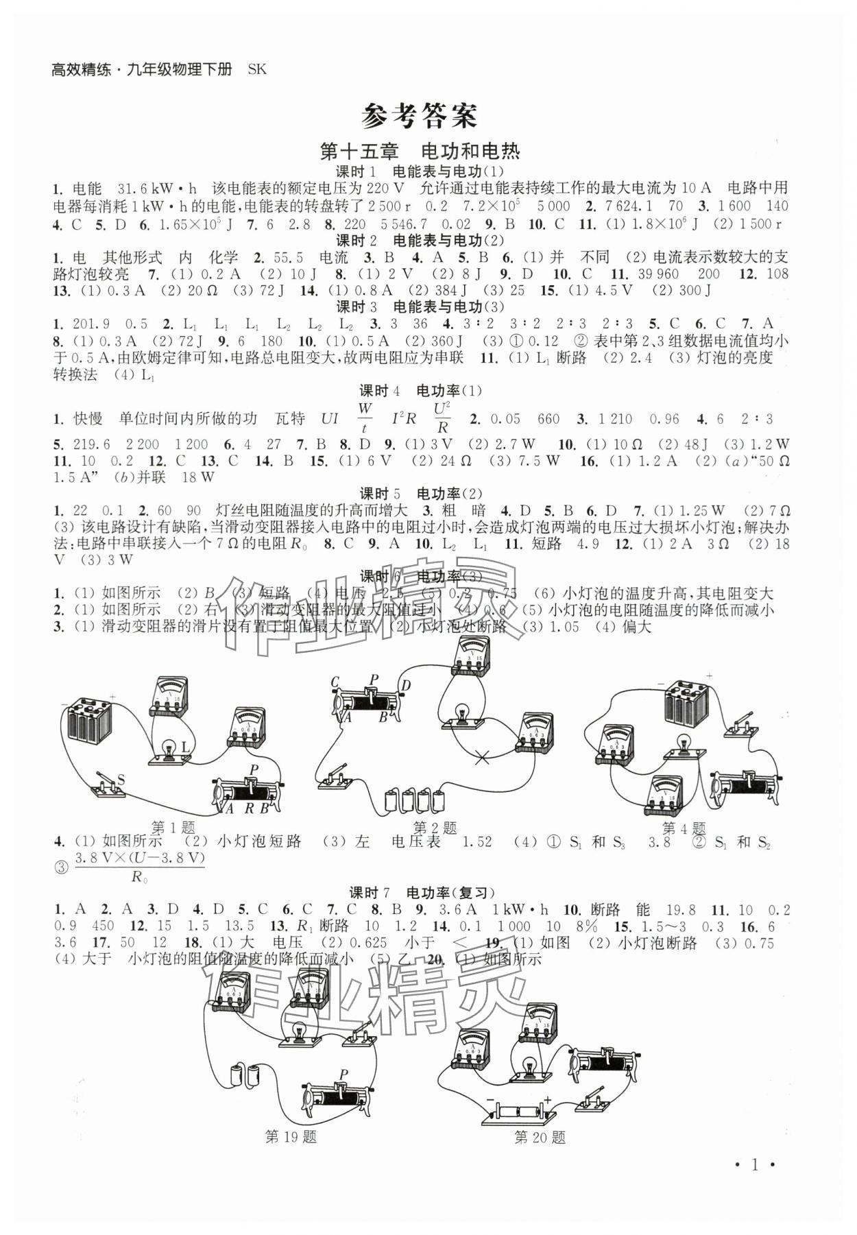 2024年高效精练九年级物理下册苏科版 第1页