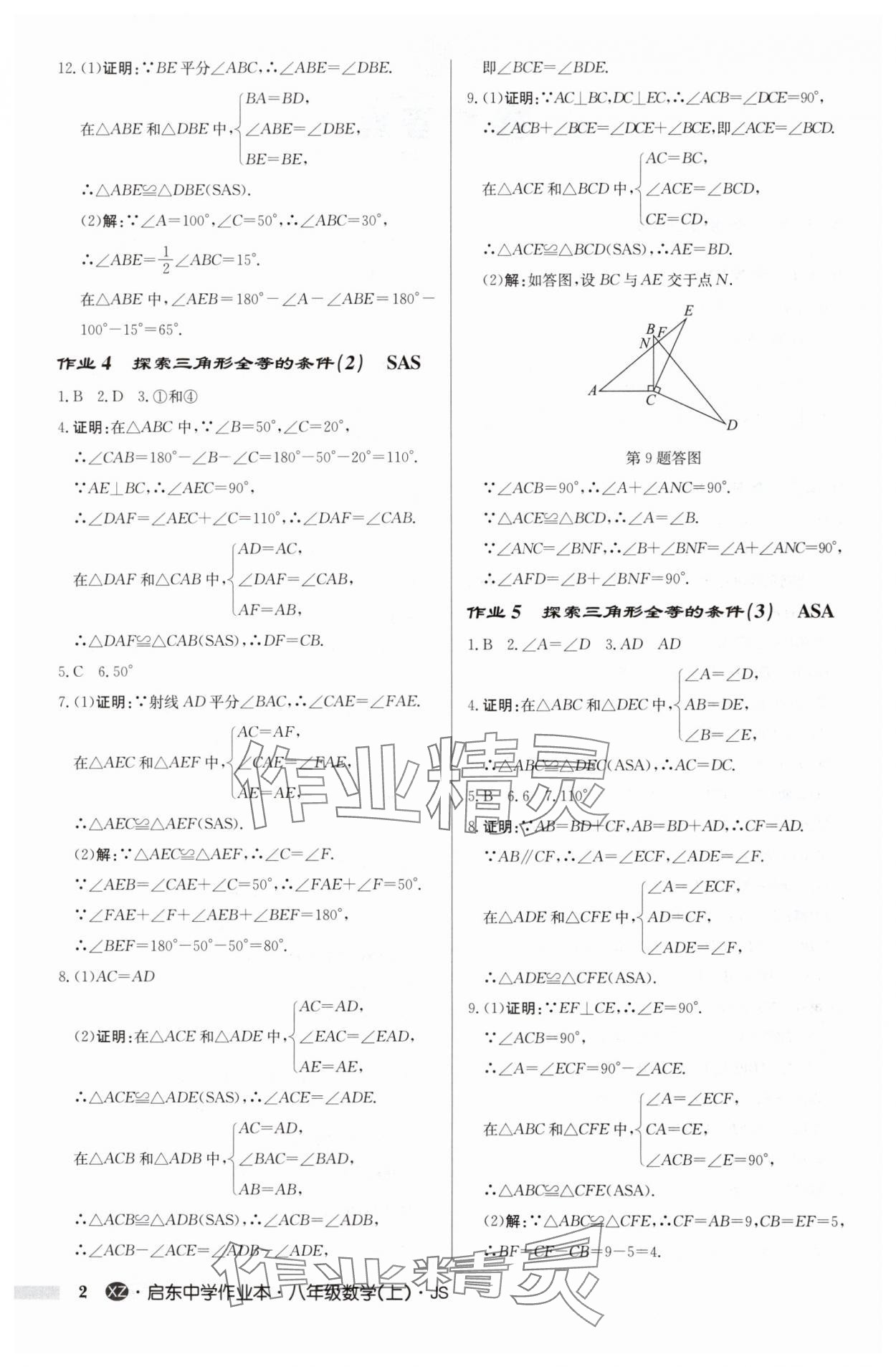 2024年启东中学作业本八年级数学上册苏科版徐州专版 参考答案第2页