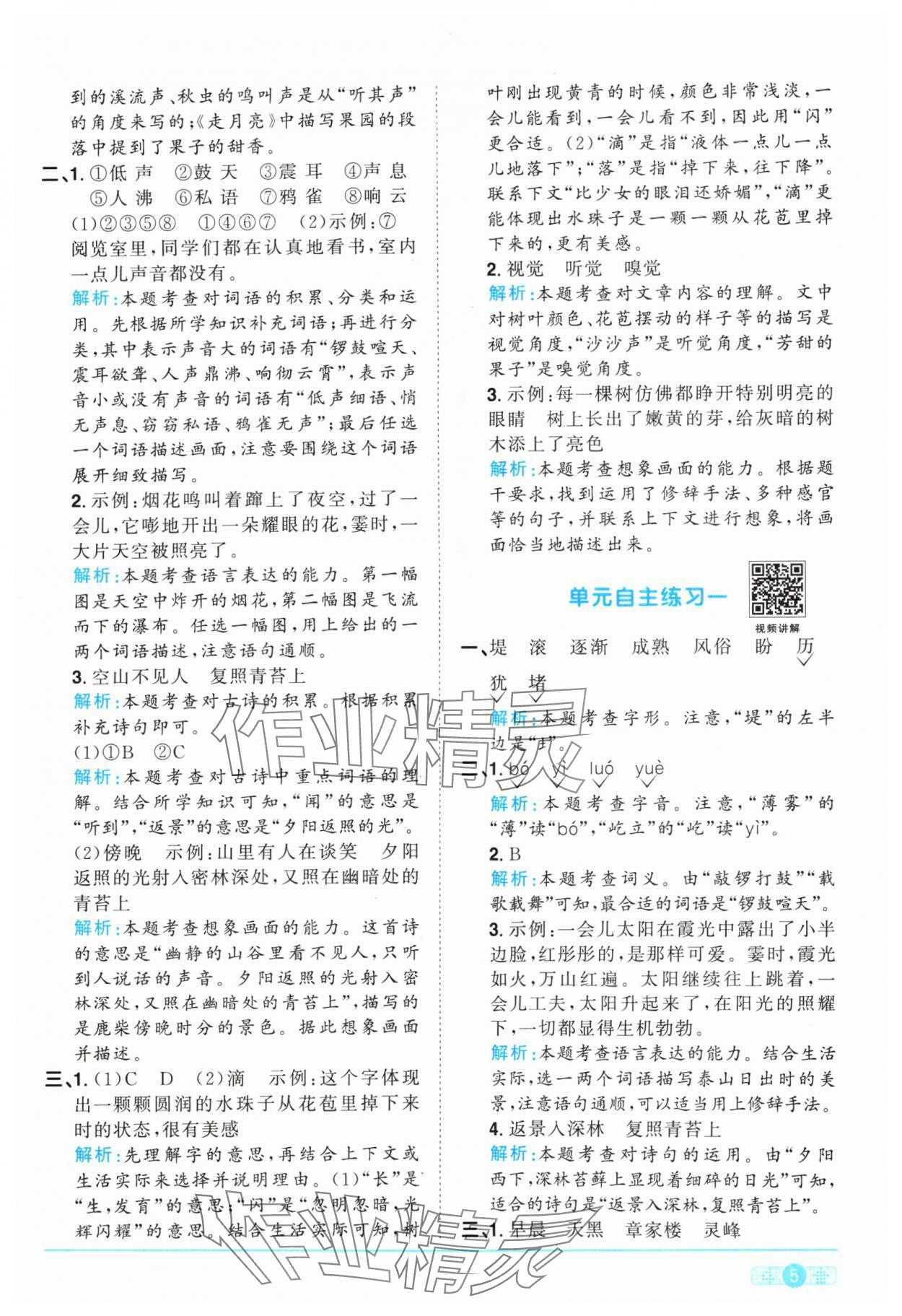 2024年阳光同学课时优化作业四年级语文上册人教版 参考答案第5页