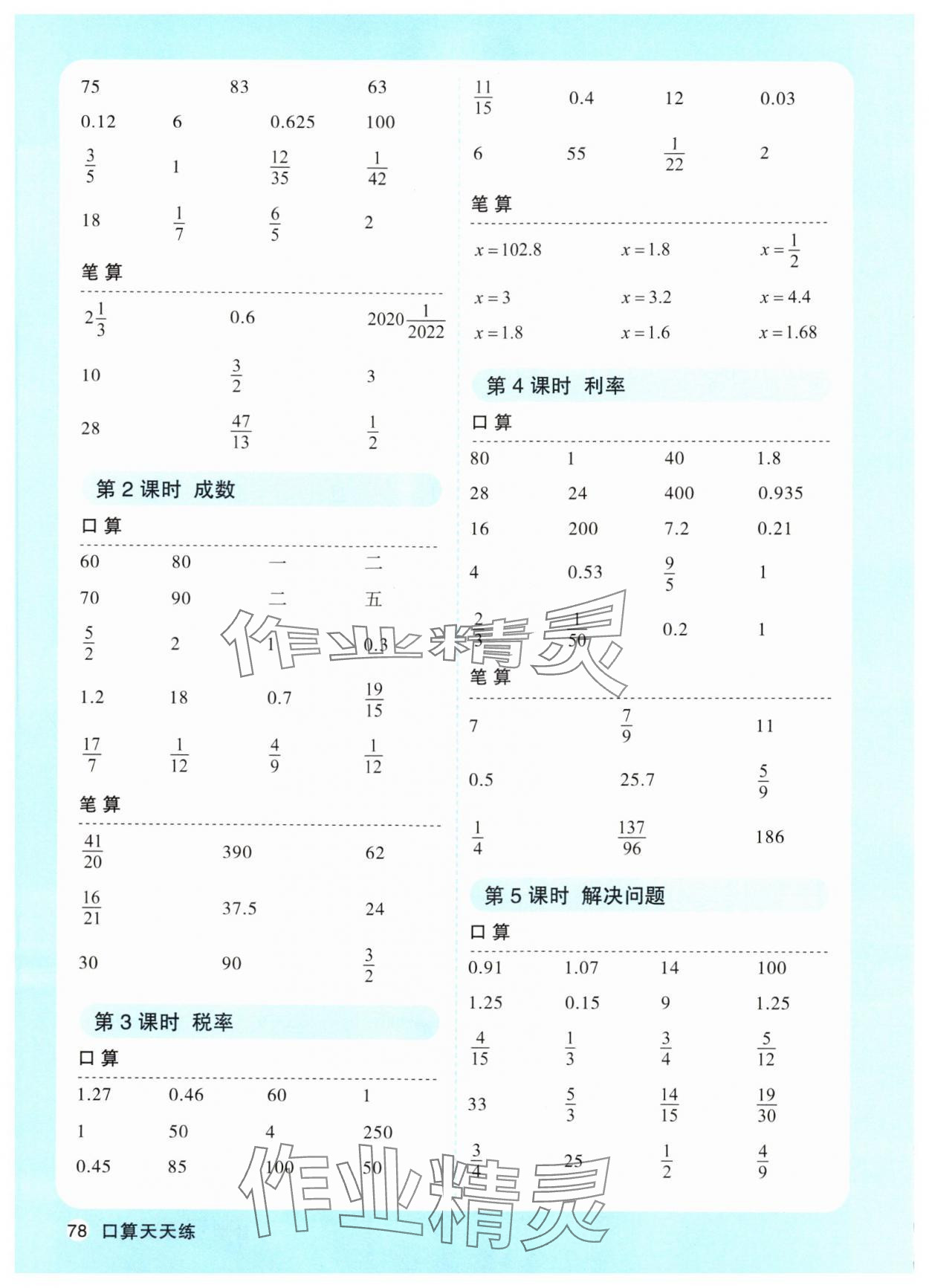 2024年口算天天練天津人民出版社六年級數(shù)學下冊人教版 第2頁