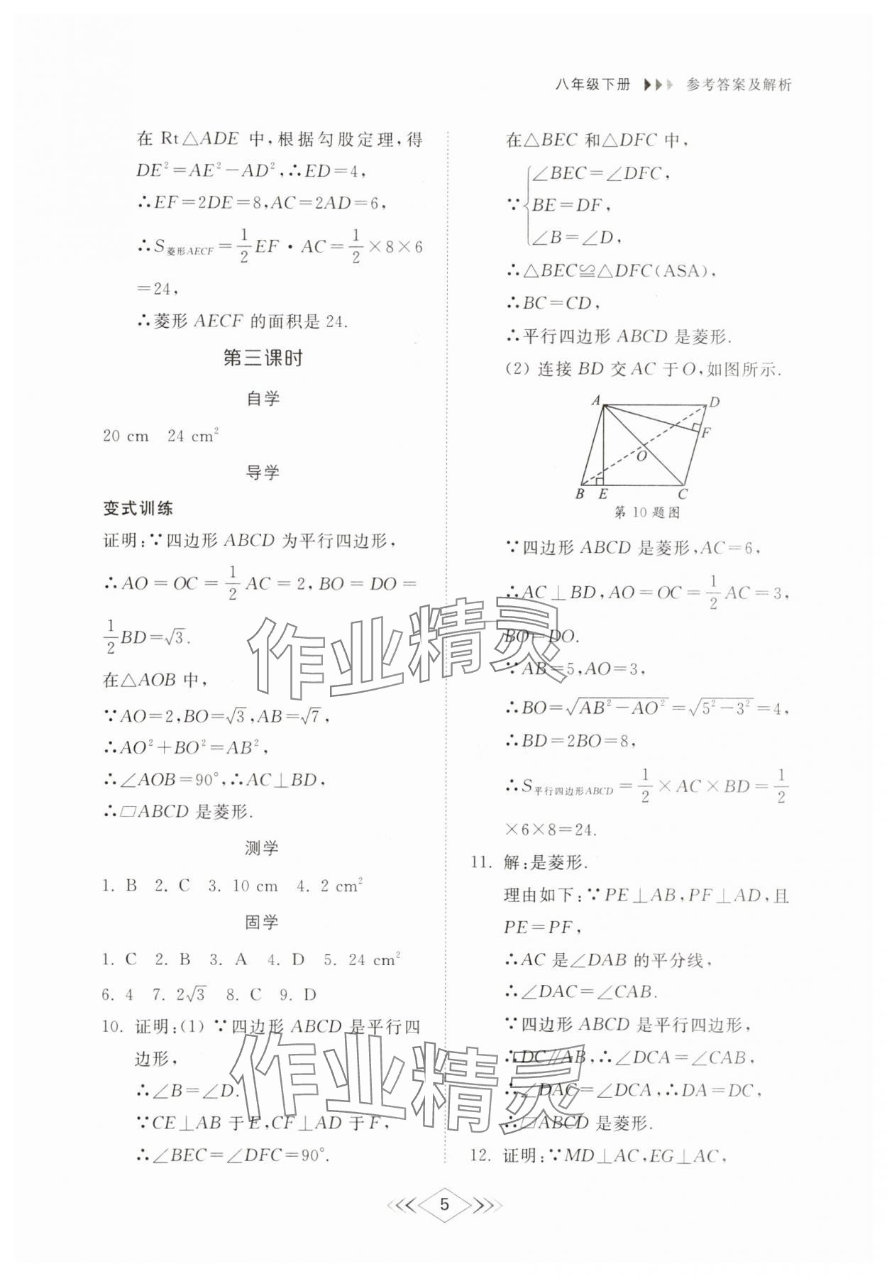 2025年綜合能力訓練八年級數學下冊魯教版54制 參考答案第4頁
