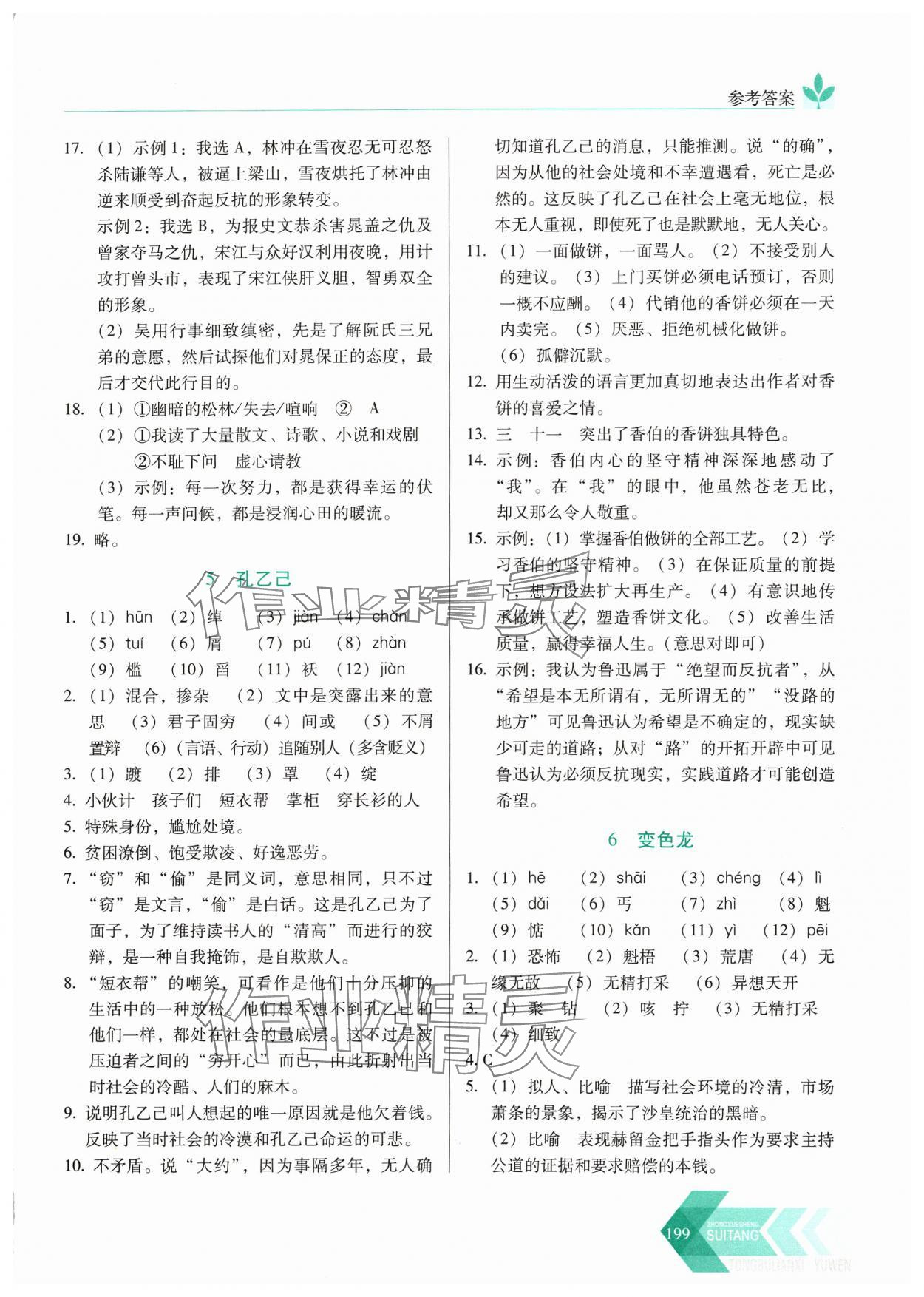 2024年隨堂同步練習(xí)九年級(jí)語(yǔ)文下冊(cè)人教版 參考答案第4頁(yè)