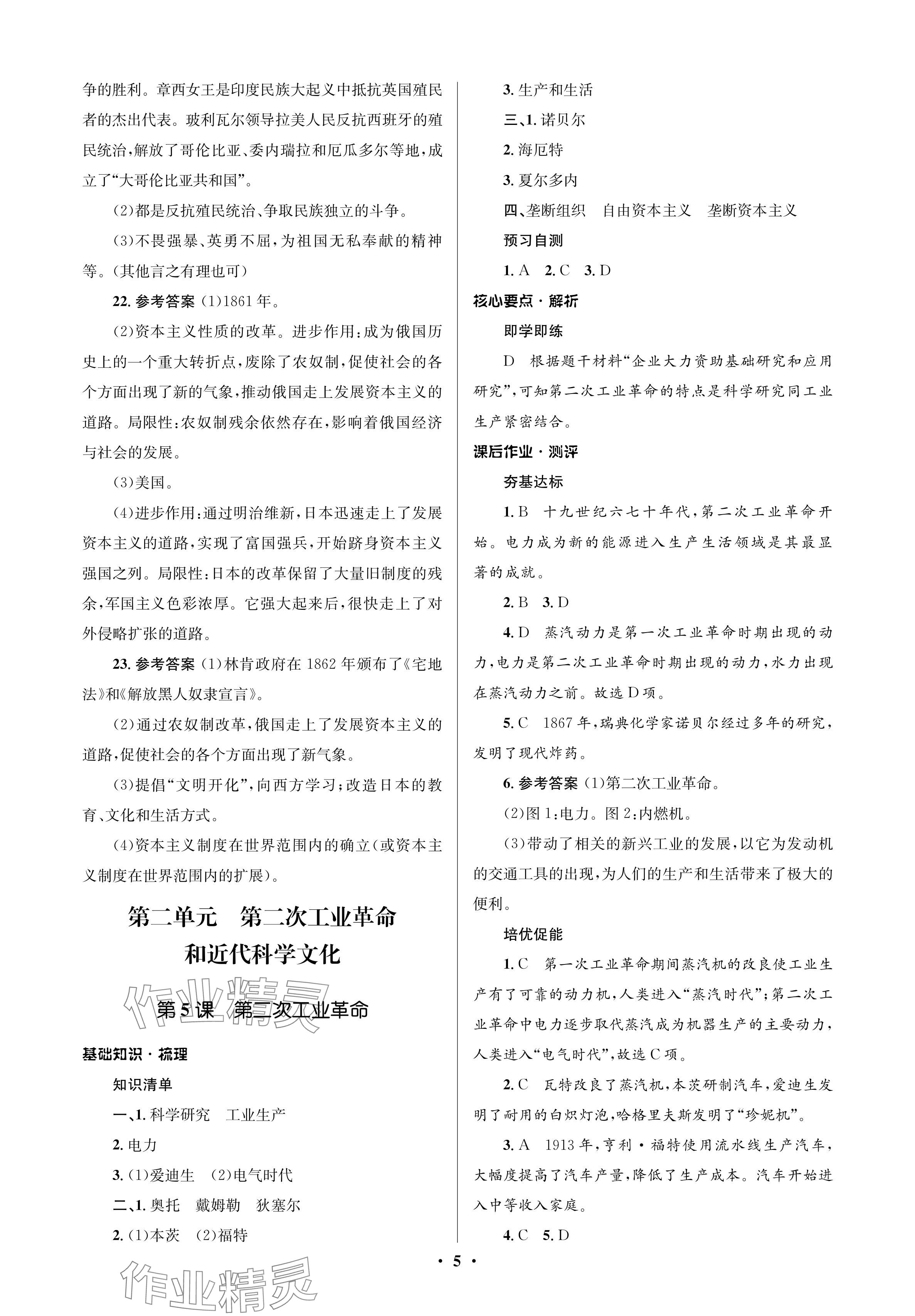 2024年人教金學典同步解析與測評學考練九年級歷史下冊人教版江蘇專版 參考答案第5頁