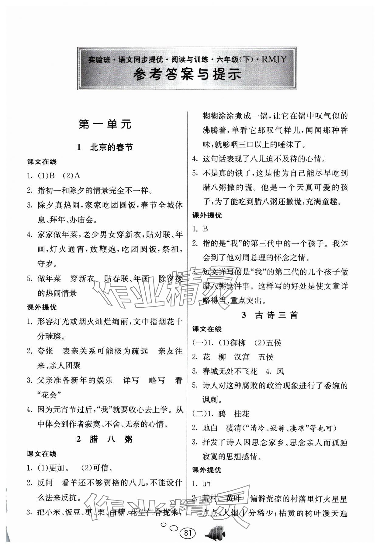 2025年實驗班語文同步提優(yōu)閱讀與訓(xùn)練六年級下冊人教版 第1頁