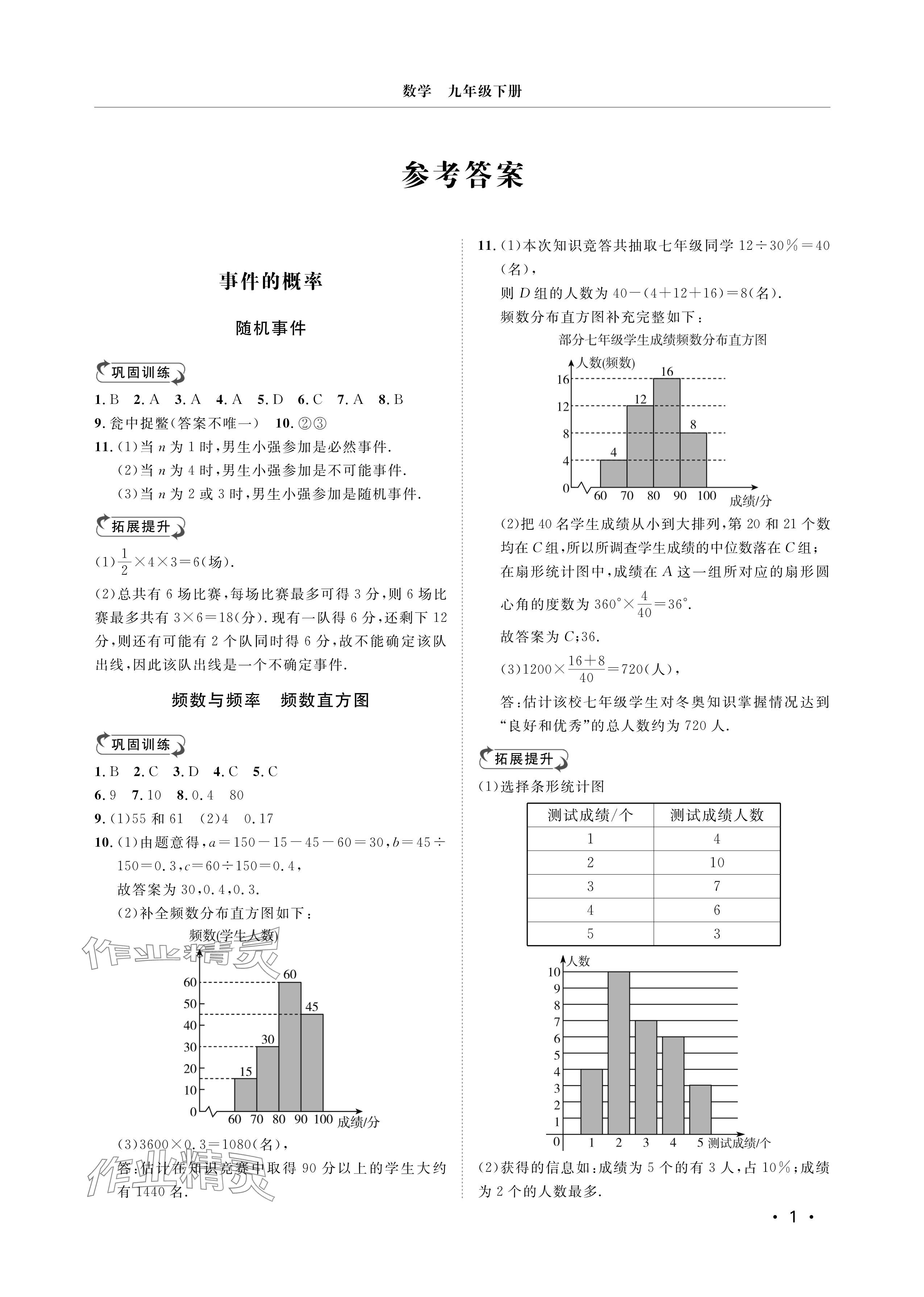 2025年行知天下九年級數(shù)學下冊青島版 參考答案第1頁