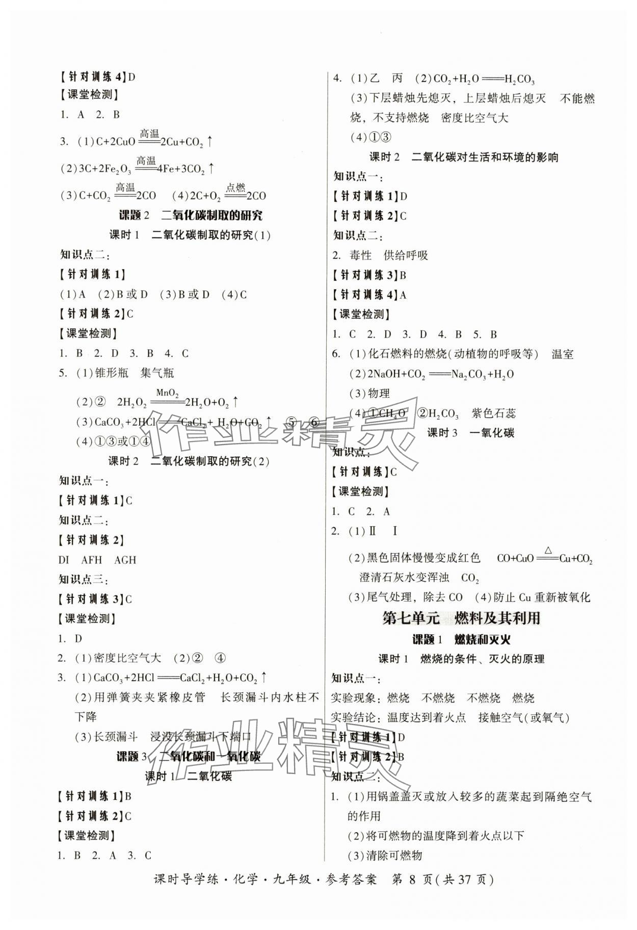 2023年課時導學練九年級化學全一冊人教版 參考答案第8頁