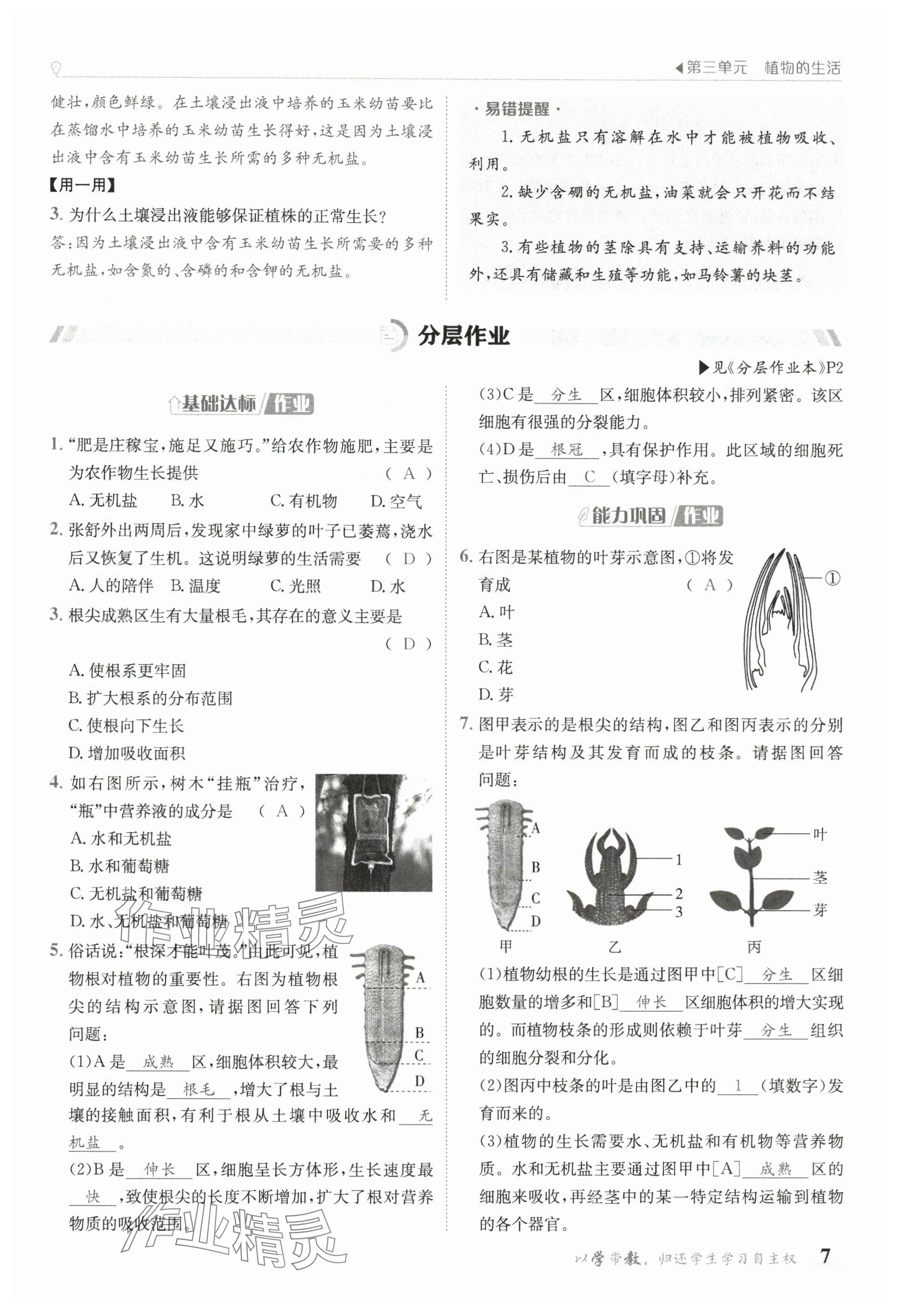2025年金太陽導(dǎo)學(xué)案七年級生物下冊人教版 參考答案第7頁