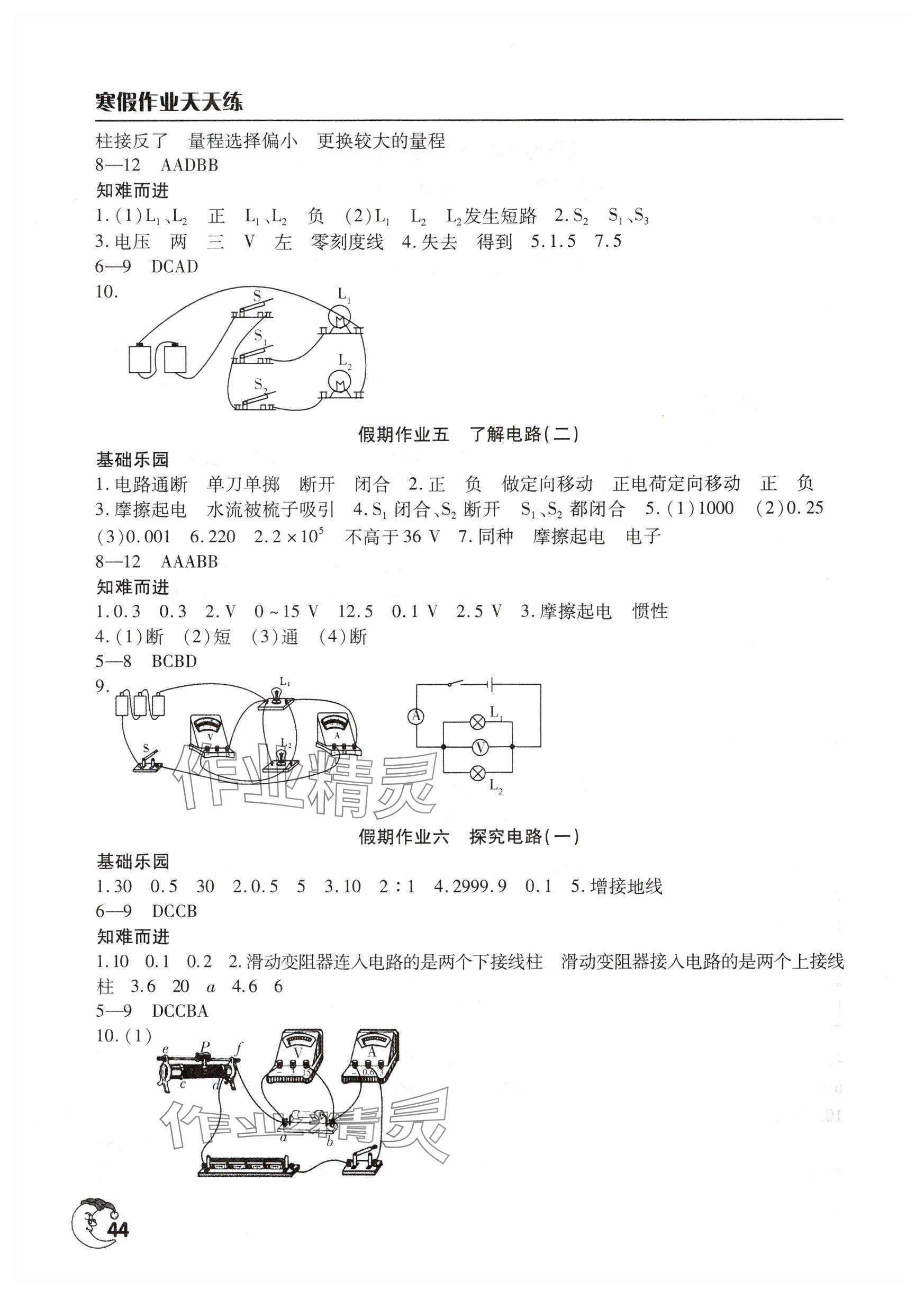 2025年寒假作业天天练文心出版社九年级物理沪科版 参考答案第2页
