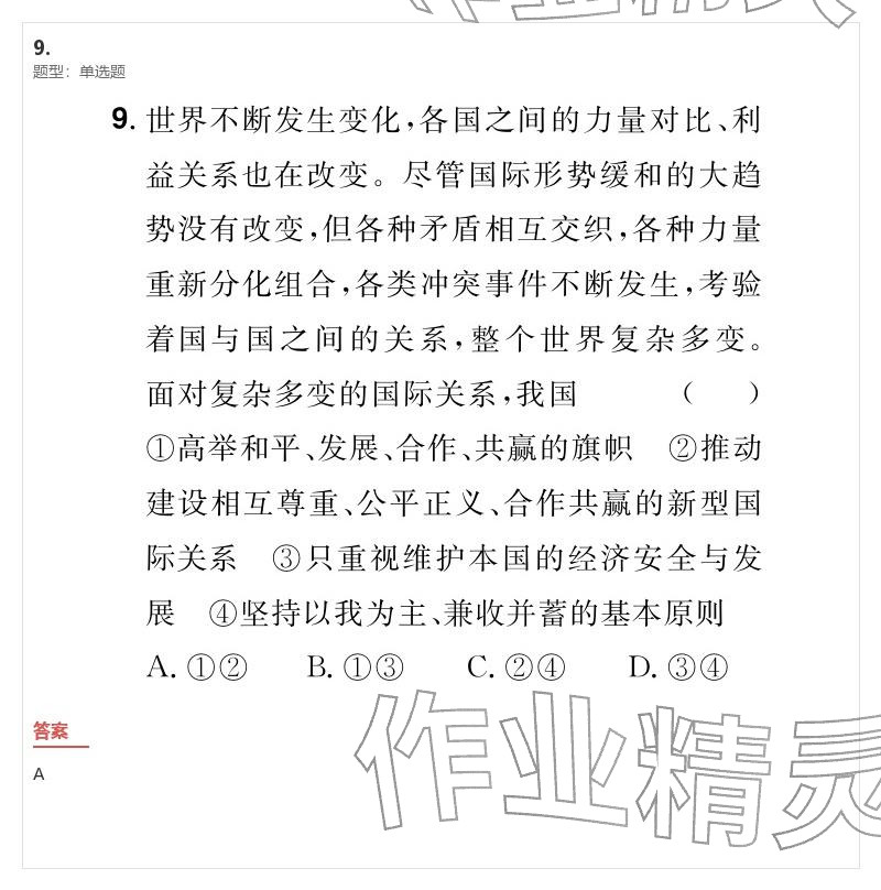2026年优质课堂导学案九年级道德与法治下册人教版&nbsp;参考答案第19页