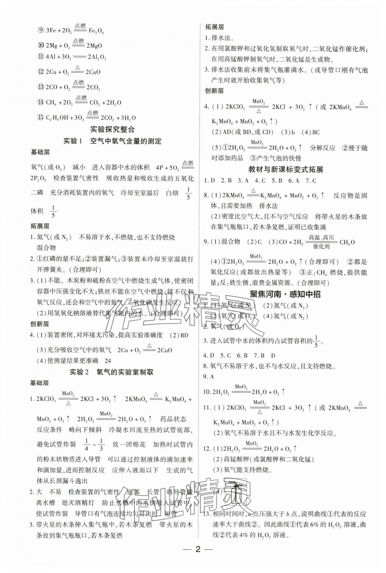 2024年中考通化学中考河南专版 参考答案第2页