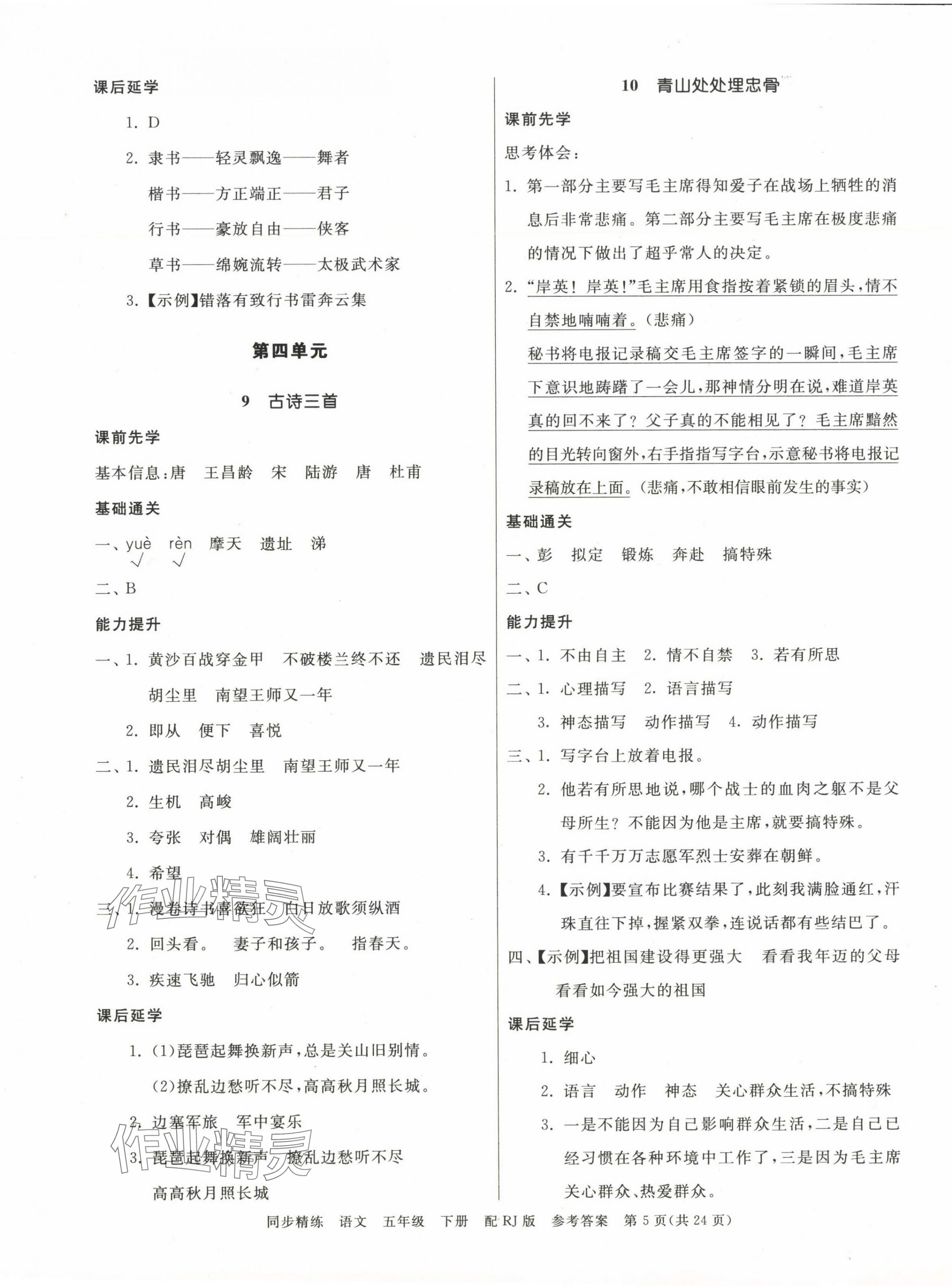 2025年同步精練廣東教育出版社五年級語文下冊人教版 第5頁