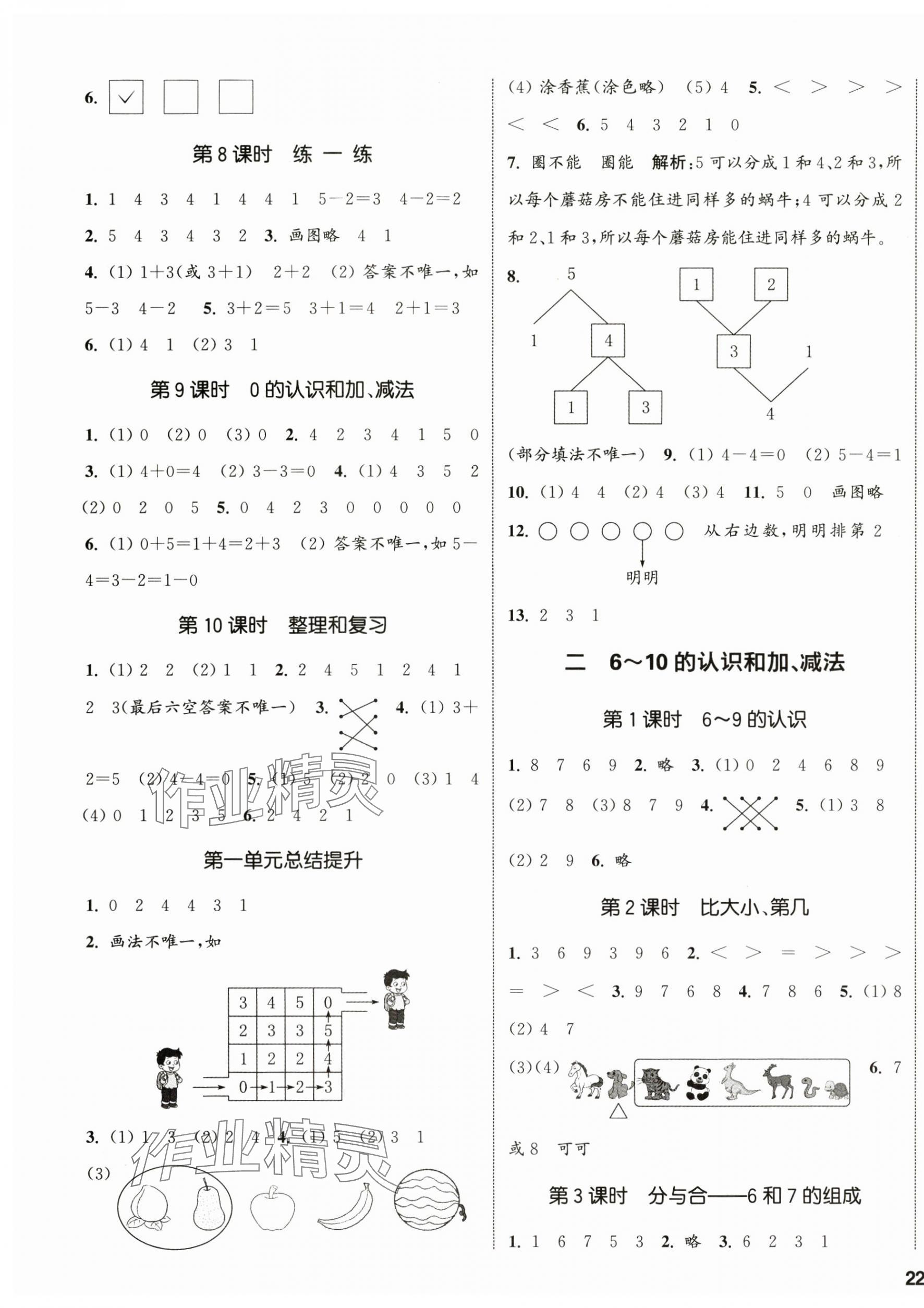 2024年通城學(xué)典課時(shí)新體驗(yàn)一年級(jí)數(shù)學(xué)上冊(cè)人教版 參考答案第3頁(yè)