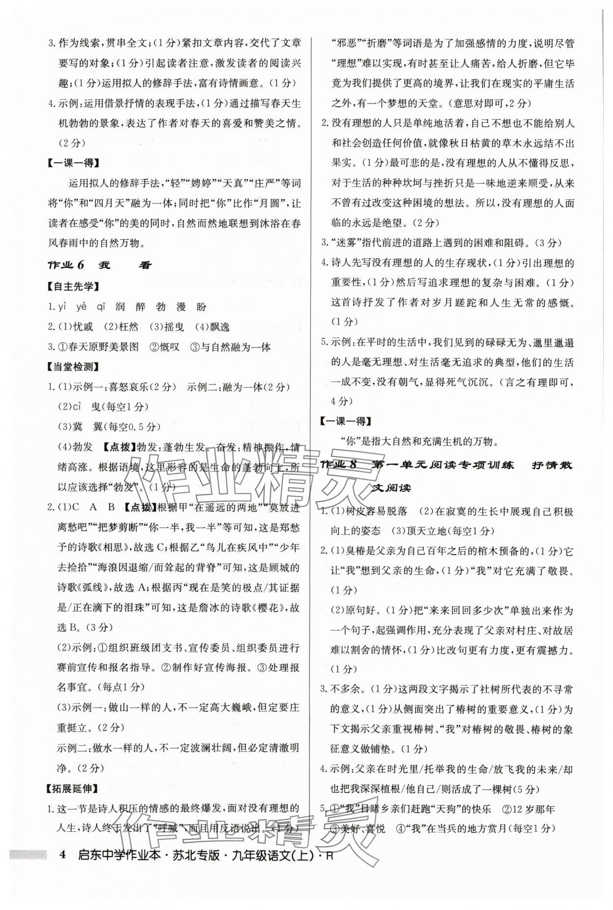 2024年啟東中學(xué)作業(yè)本九年級(jí)語(yǔ)文上冊(cè)人教版蘇北專版 參考答案第4頁(yè)