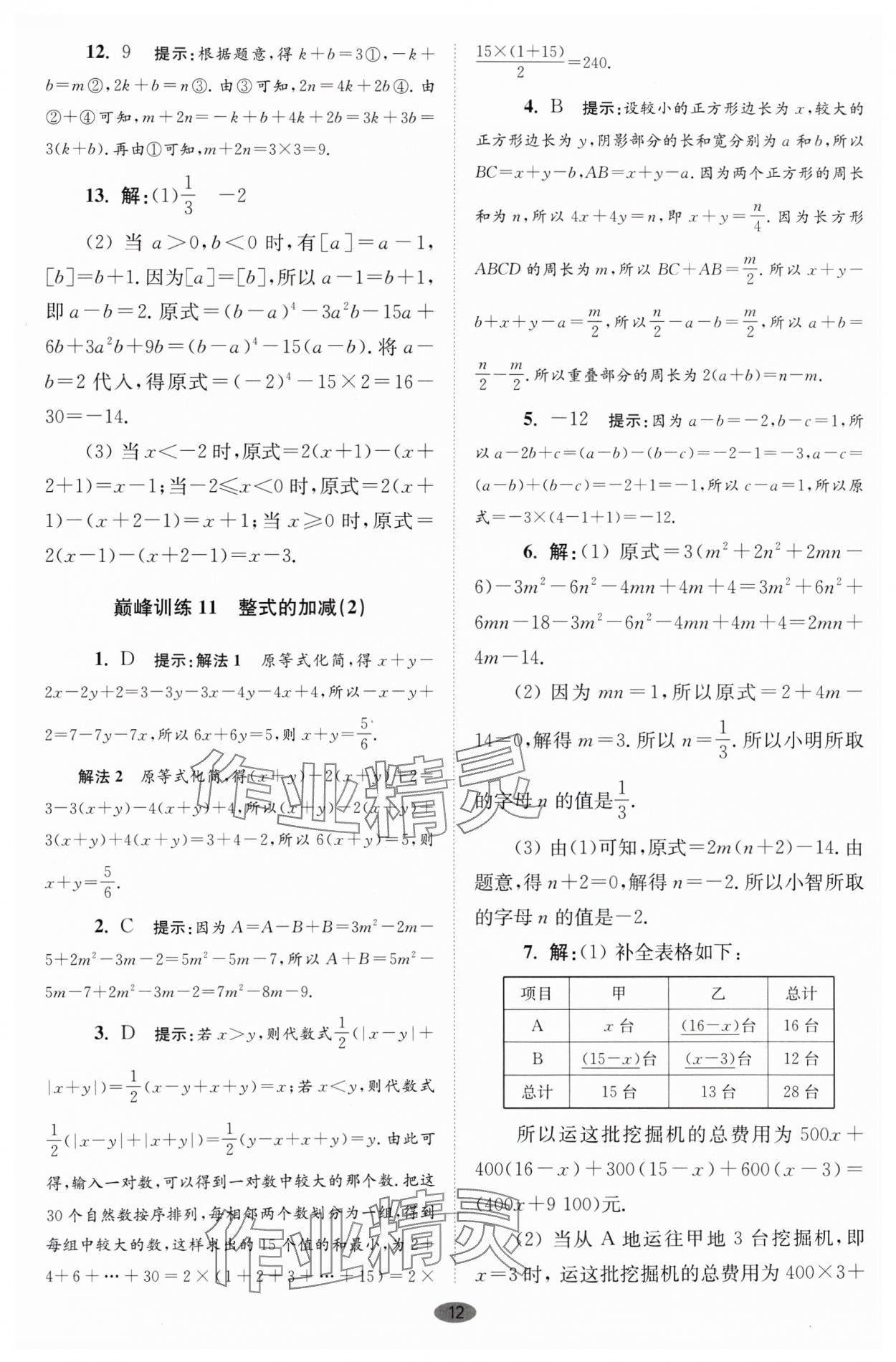 2024年小題狂做七年級數(shù)學(xué)上冊蘇科版巔峰版 參考答案第12頁