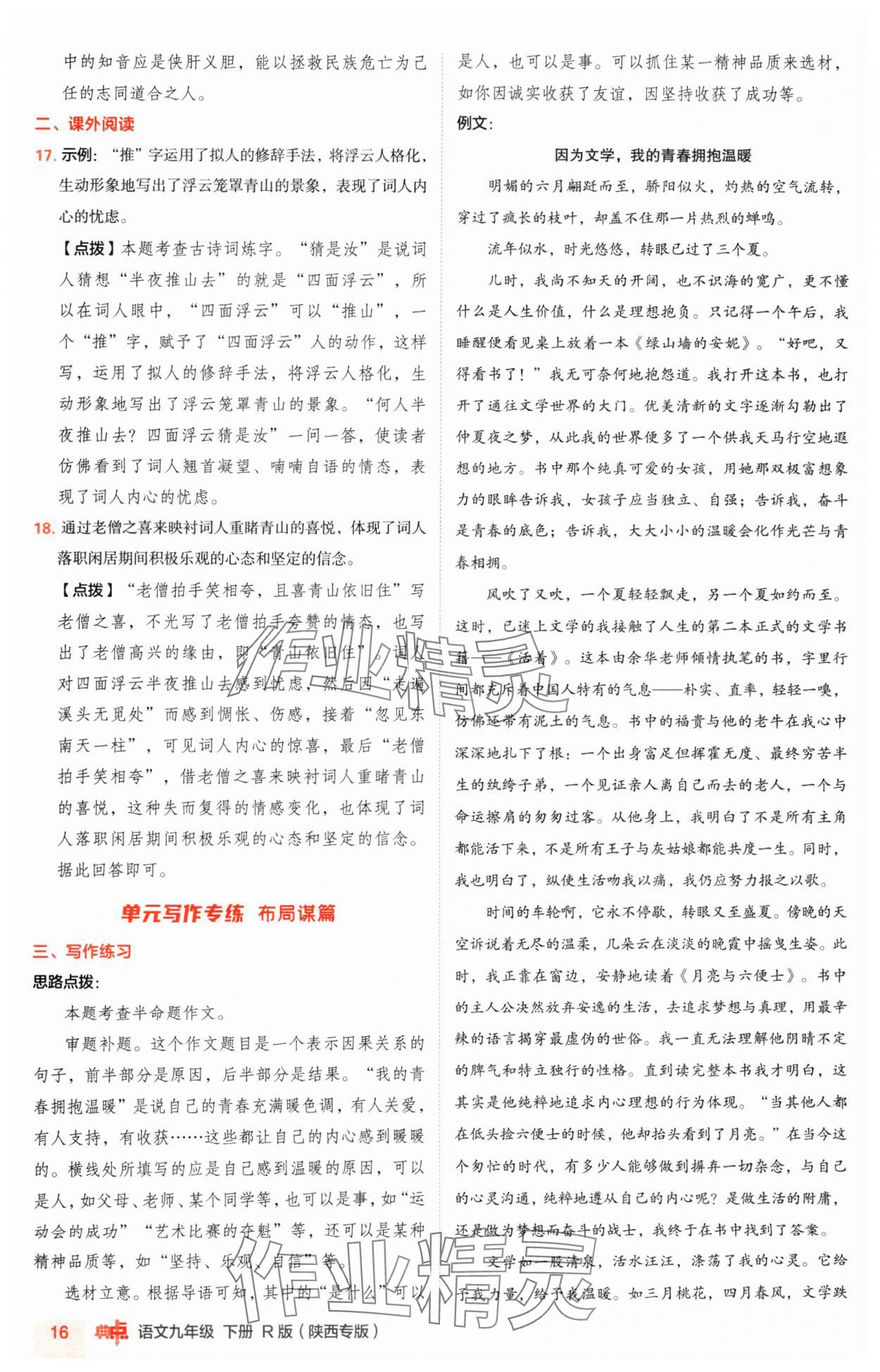 2025年綜合應(yīng)用創(chuàng)新題典中點九年級語文下冊人教版陜西專版 參考答案第16頁