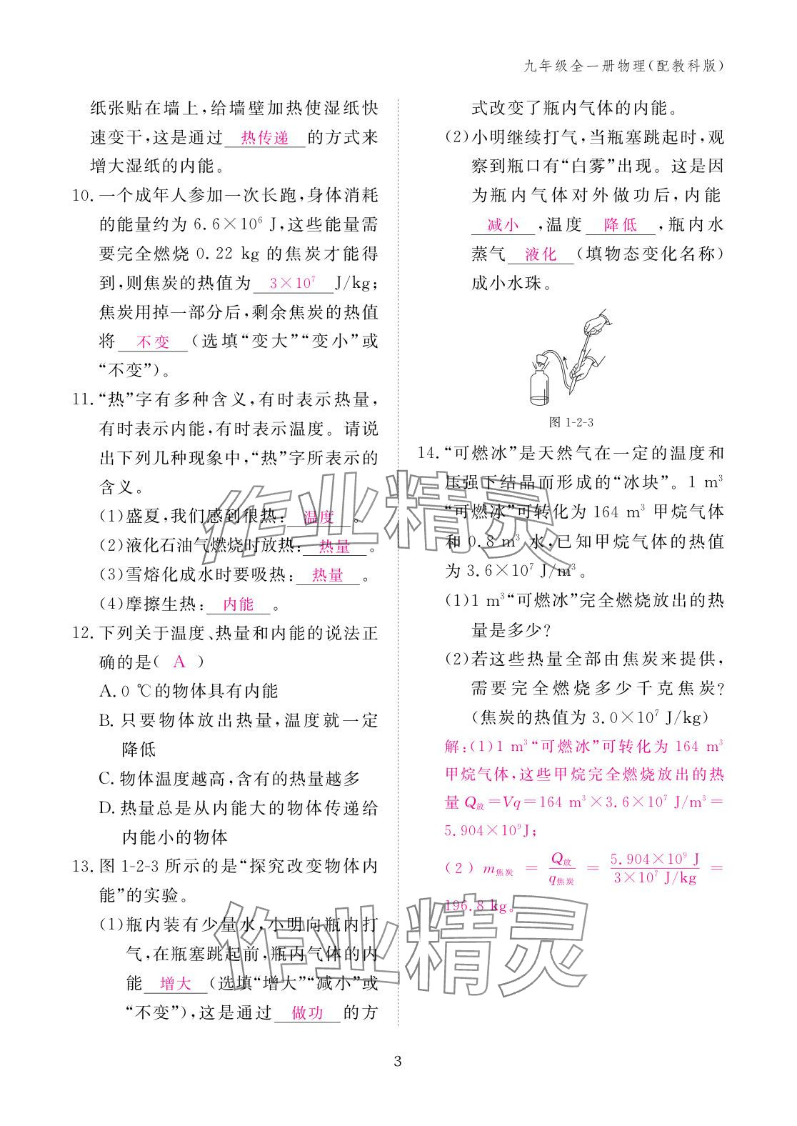2025年作业本江西教育出版社九年级物理全一册教科版 参考答案第3页