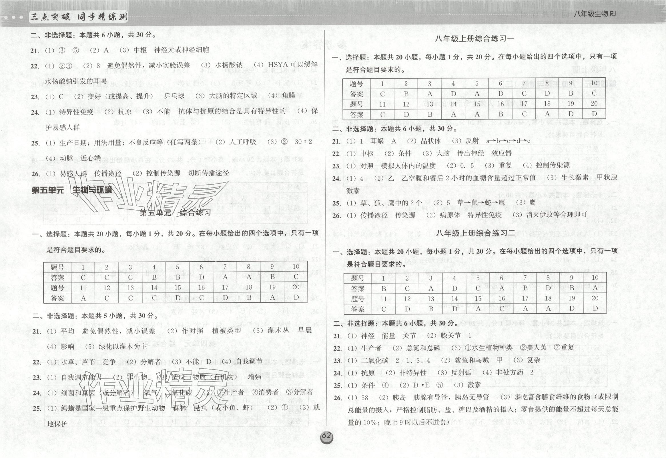 2025年三点突破同步精练测八年级生物全一册人教版 第2页