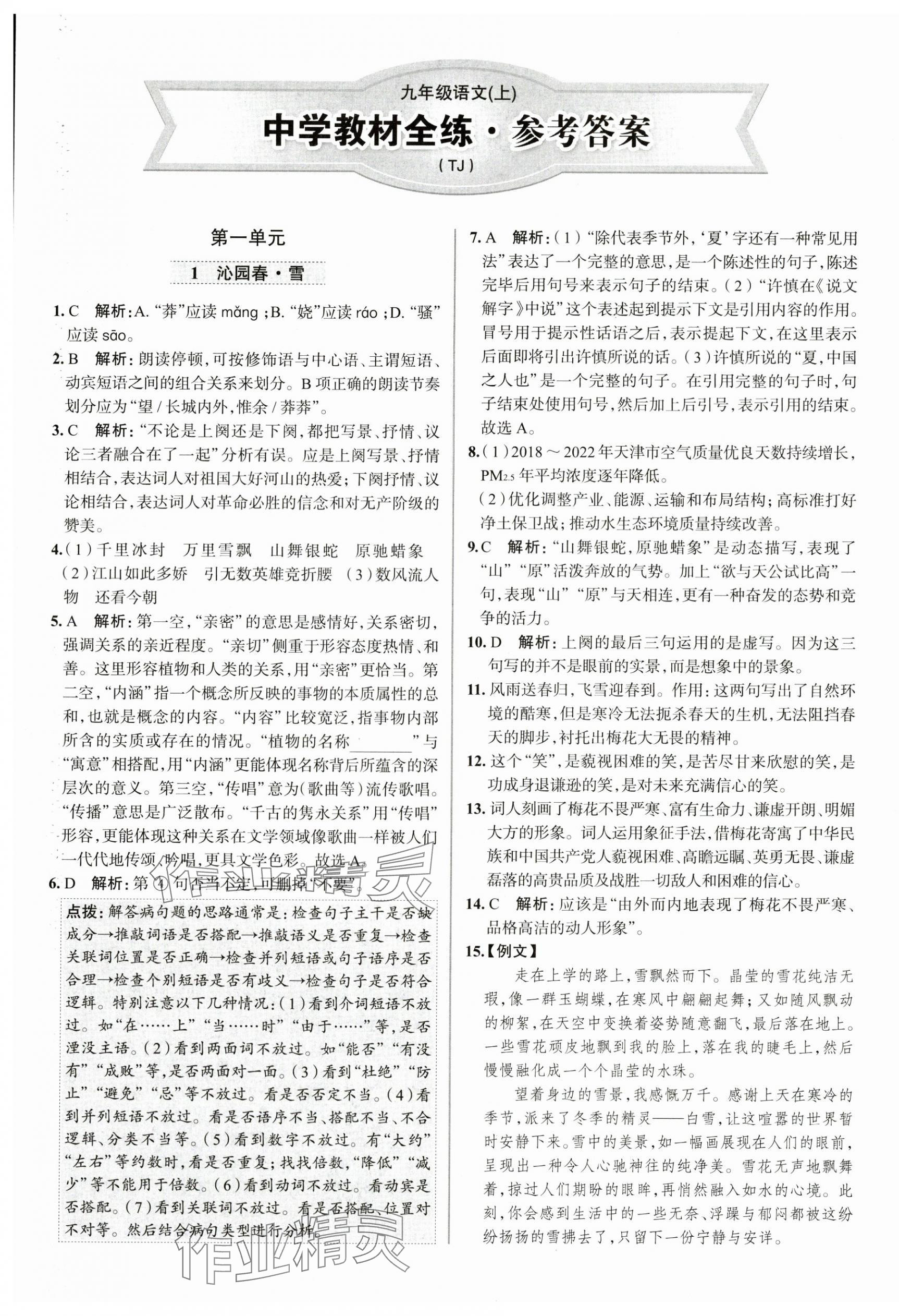 2025年教材全練九年級語文上冊人教版天津專用 第1頁