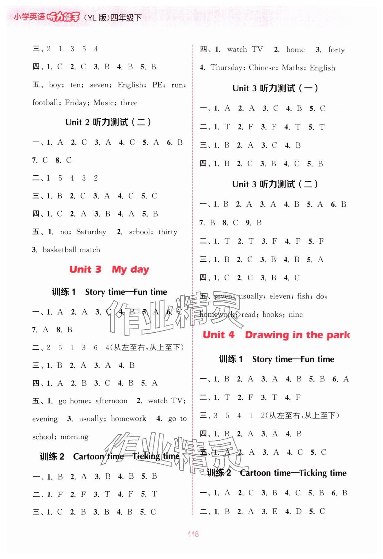 2024年通城學(xué)典小學(xué)英語聽力能手四年級(jí)下冊(cè)譯林版 參考答案第2頁