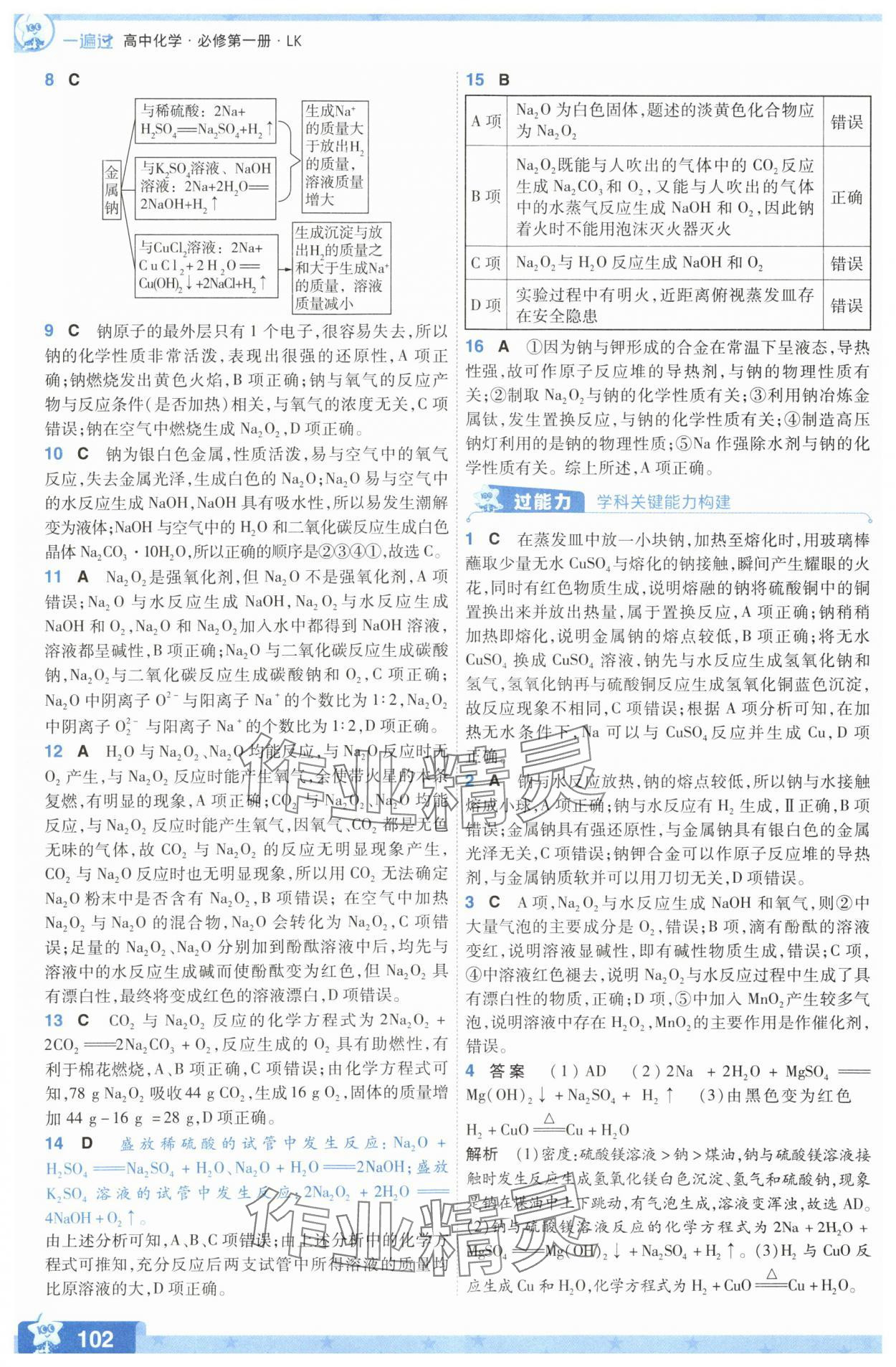 2025年一遍过高中化学必修第一册鲁科版 参考答案第2页