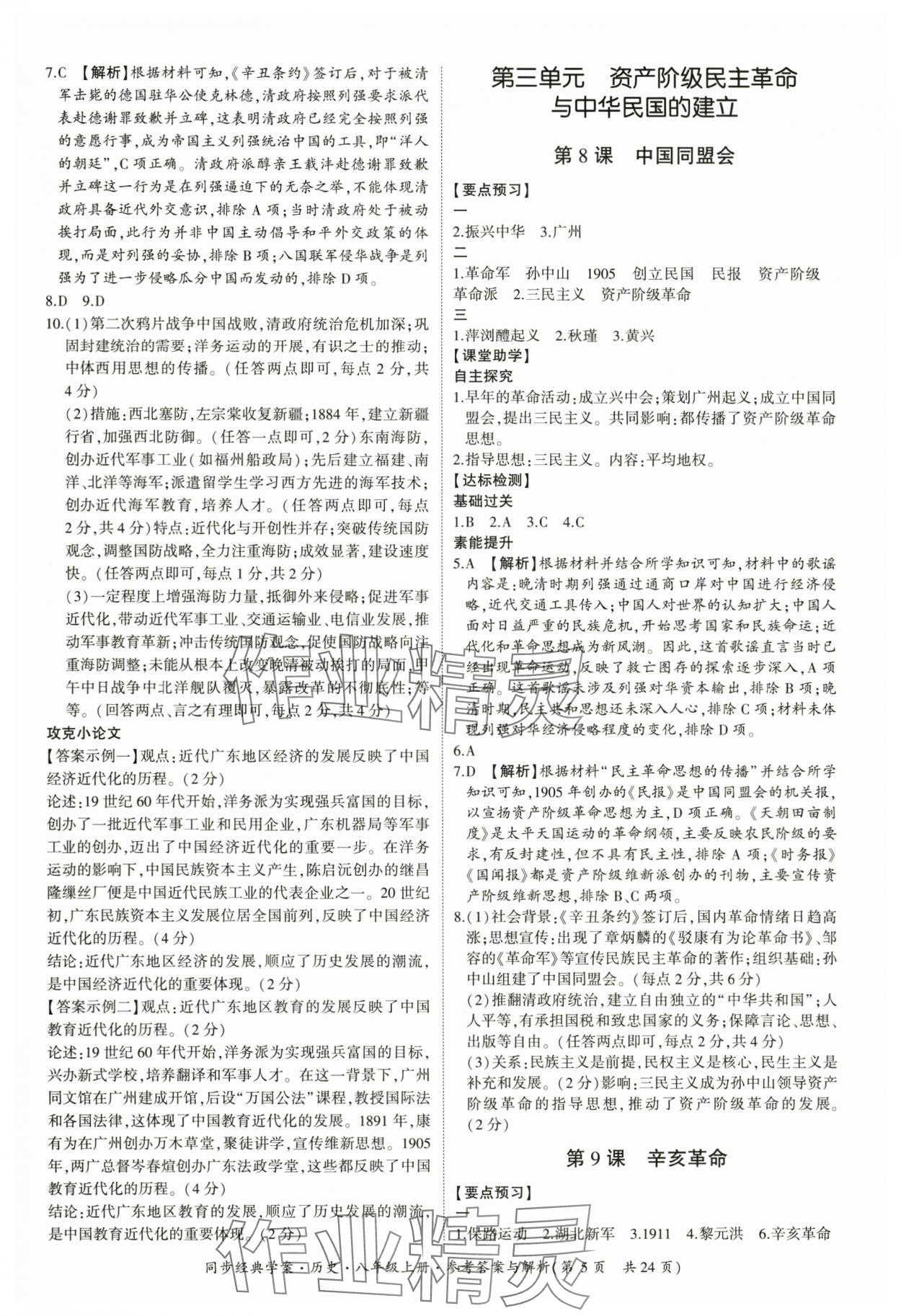 2025年同步經(jīng)典學(xué)案八年級歷史上冊人教版 第5頁