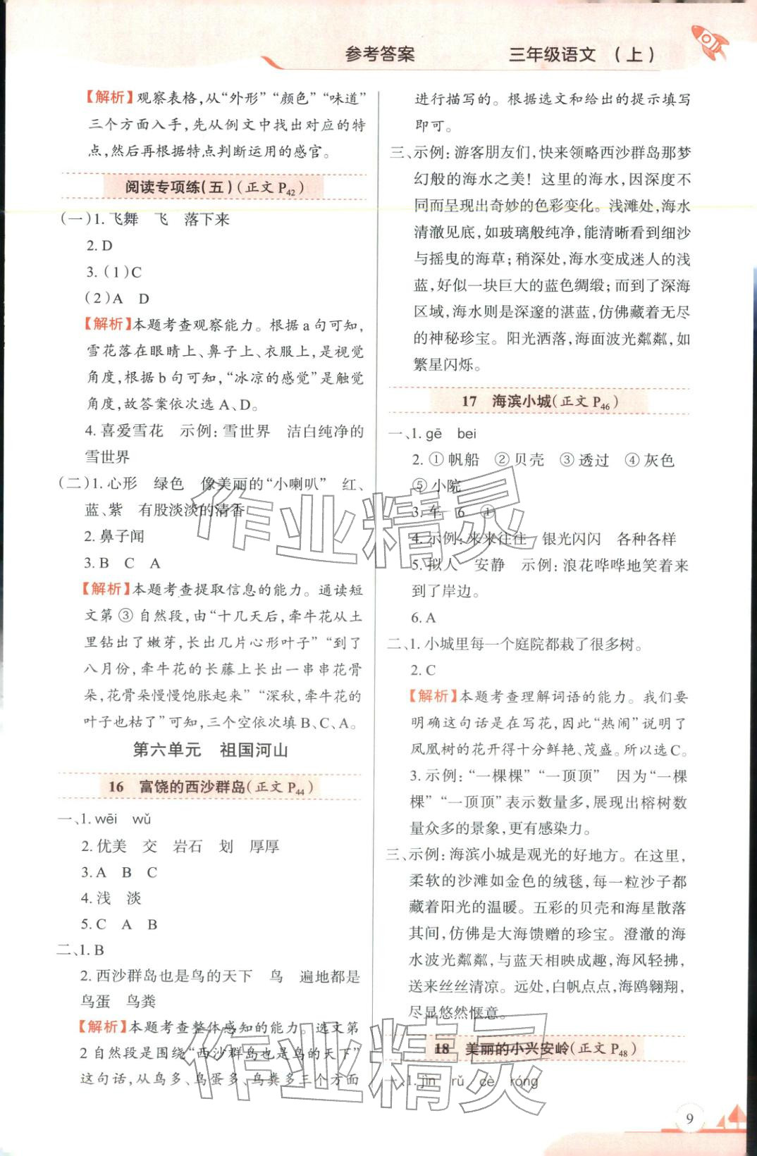 2025年教材全练三年级语文上册人教版&nbsp;参考答案第9页