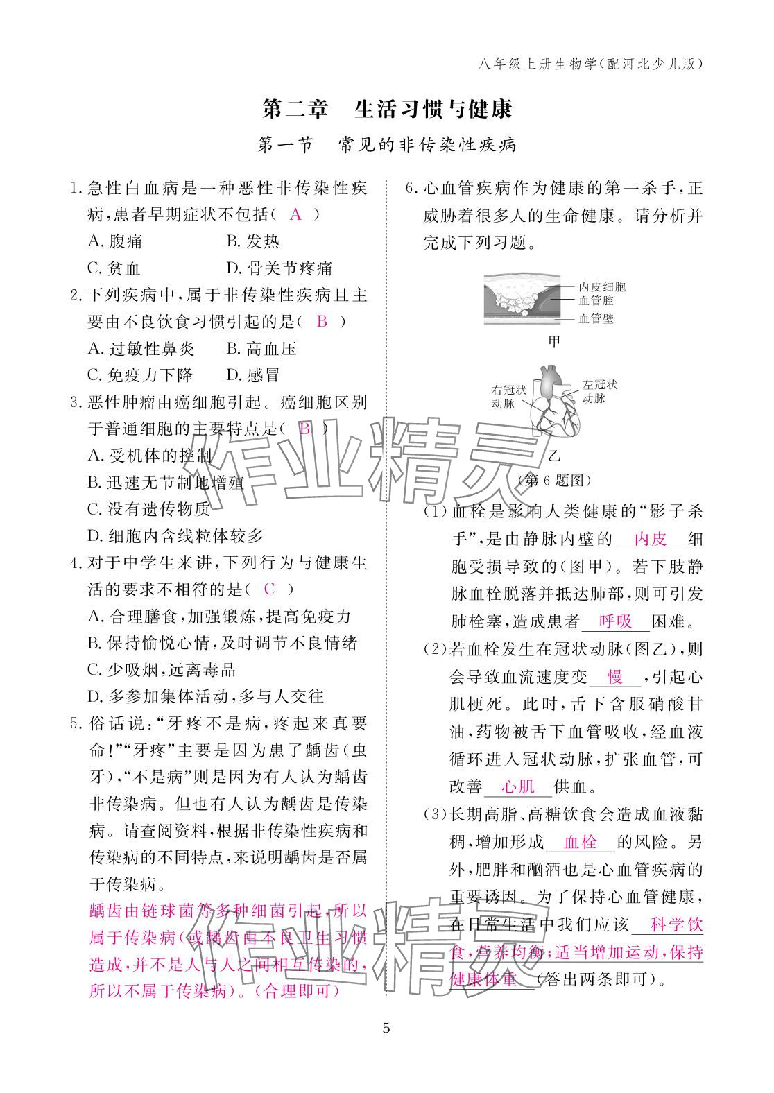 2025年作業本江西教育出版社八年級生物上冊冀少版 參考答案第5頁