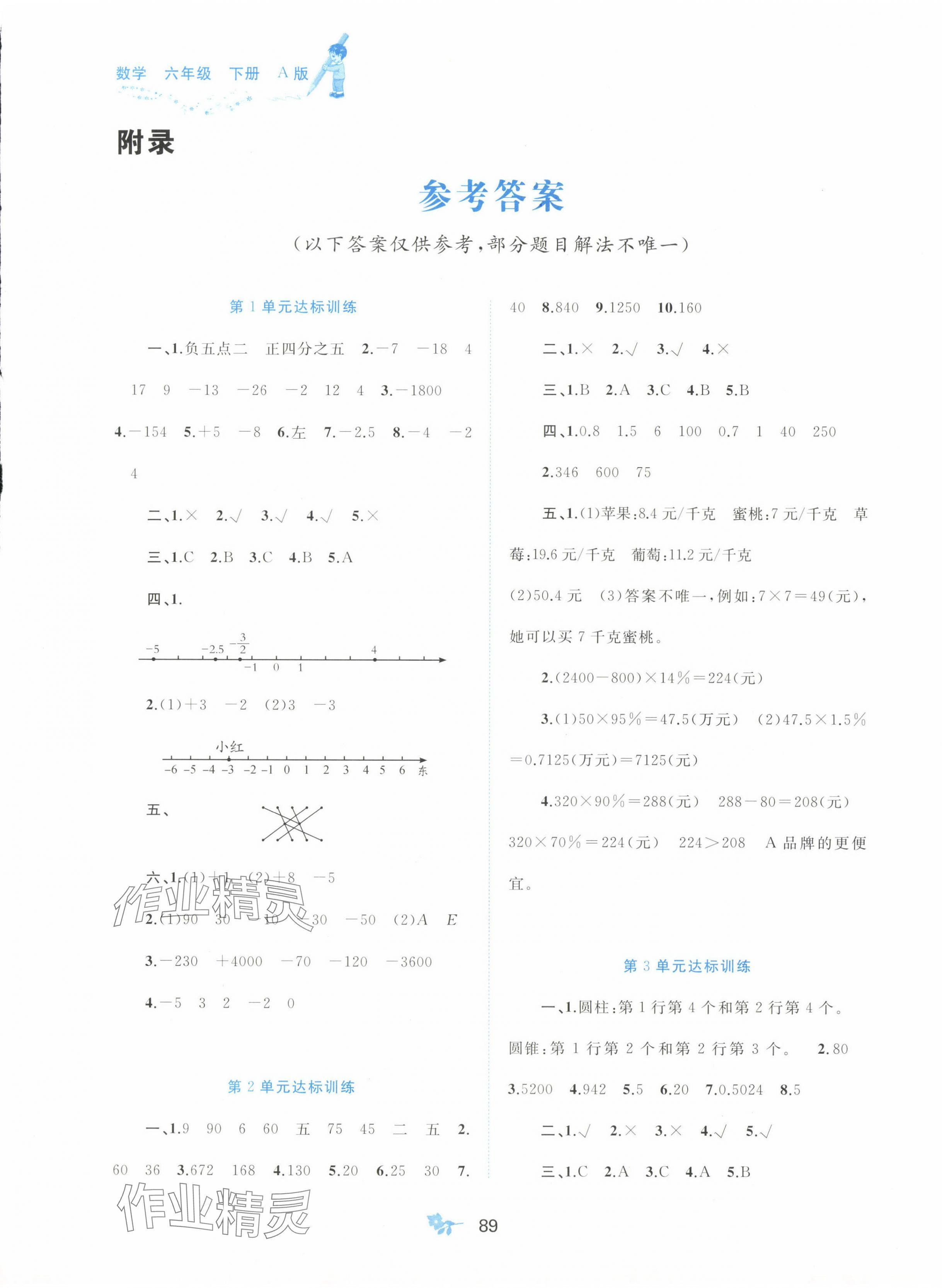 2024年新課程學(xué)習(xí)與測(cè)評(píng)單元雙測(cè)六年級(jí)數(shù)學(xué)下冊(cè)人教版A版 第1頁