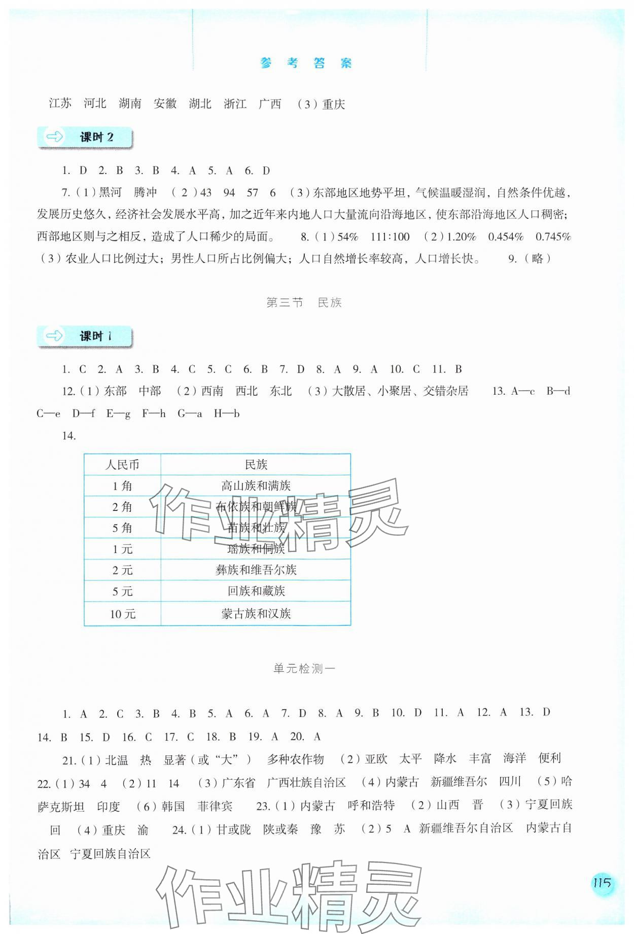 2024年同步训练河北人民出版社八年级地理上册人教版 参考答案第2页