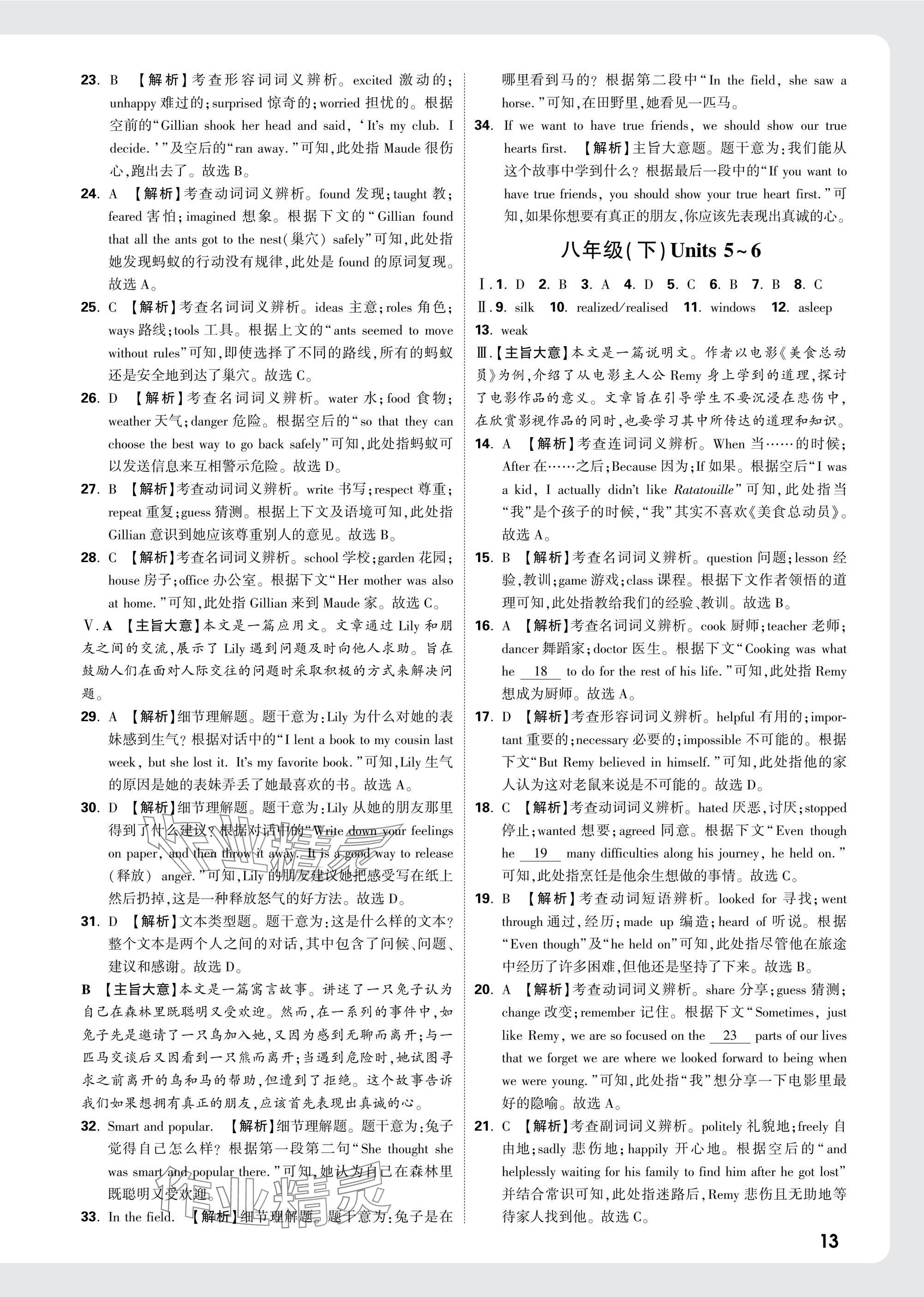 2025年萬唯中考試題研究九年級英語安徽專版 參考答案第13頁