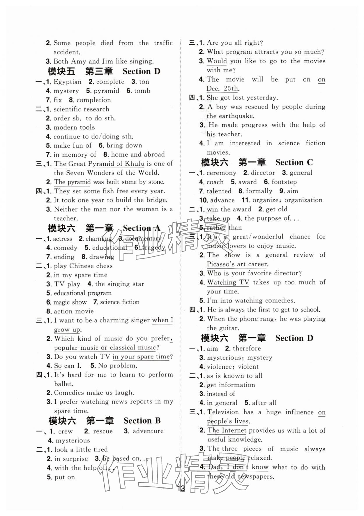 2024年陽光同學分層設計九年級英語全一冊人教版福建專版 參考答案第13頁