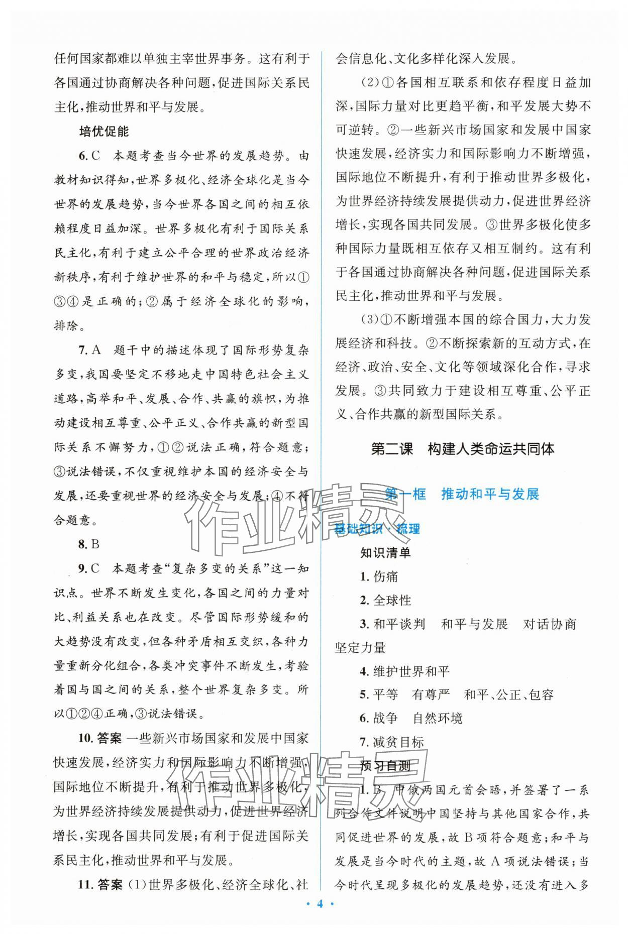 2025年同步解析與測評學考練九年級道德與法治下冊人教版精編版 參考答案第4頁