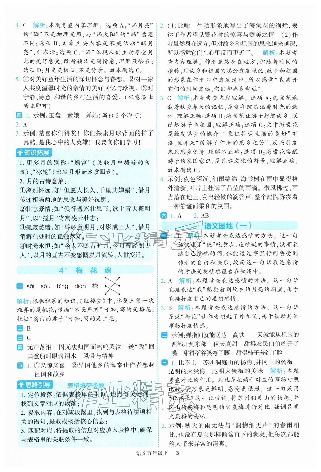 2026年经纶学典提高班五年级语文下册人教版&nbsp;参考答案第3页