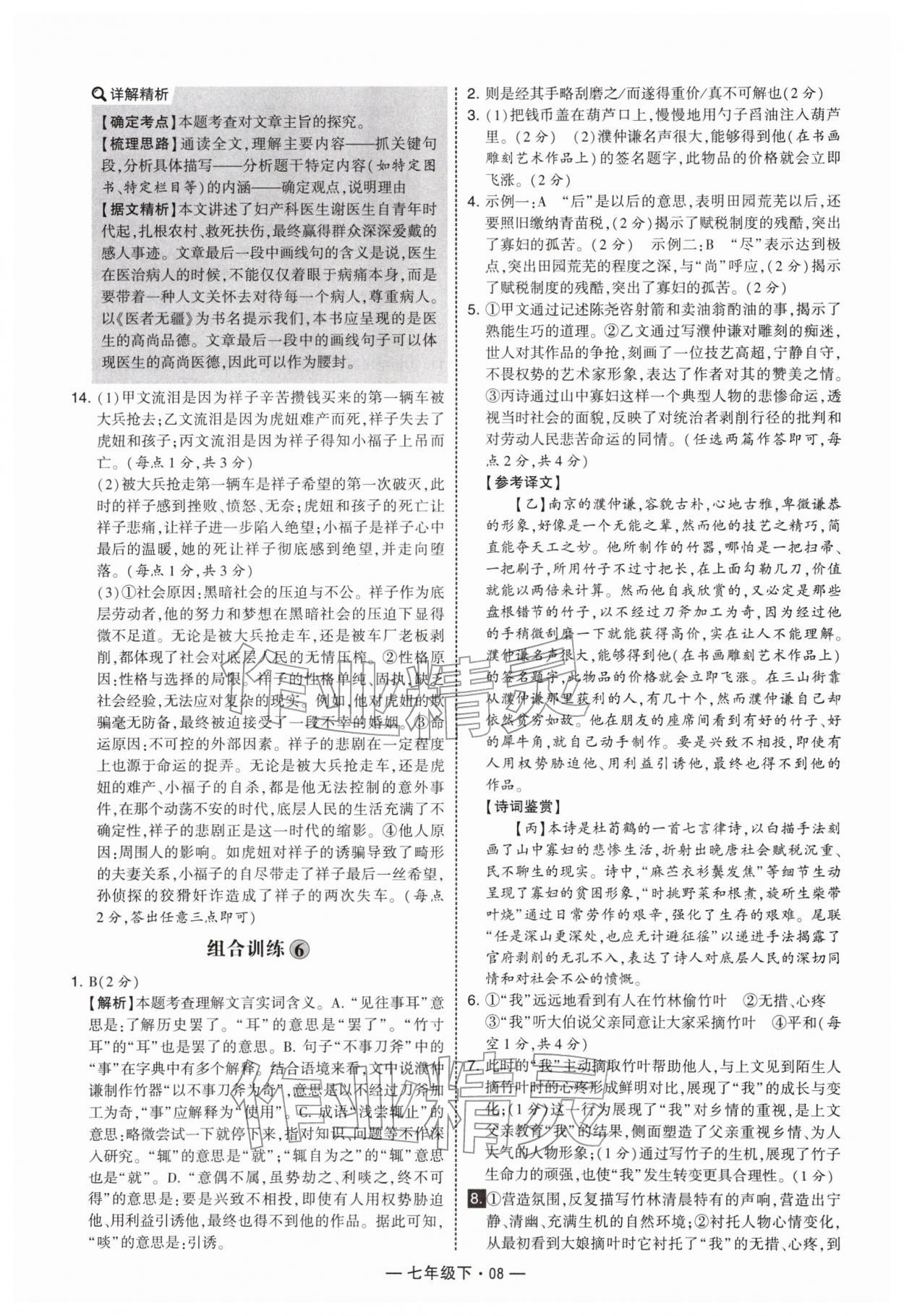 2026年学霸组合训练七年级语文下册人教版&nbsp;第8页