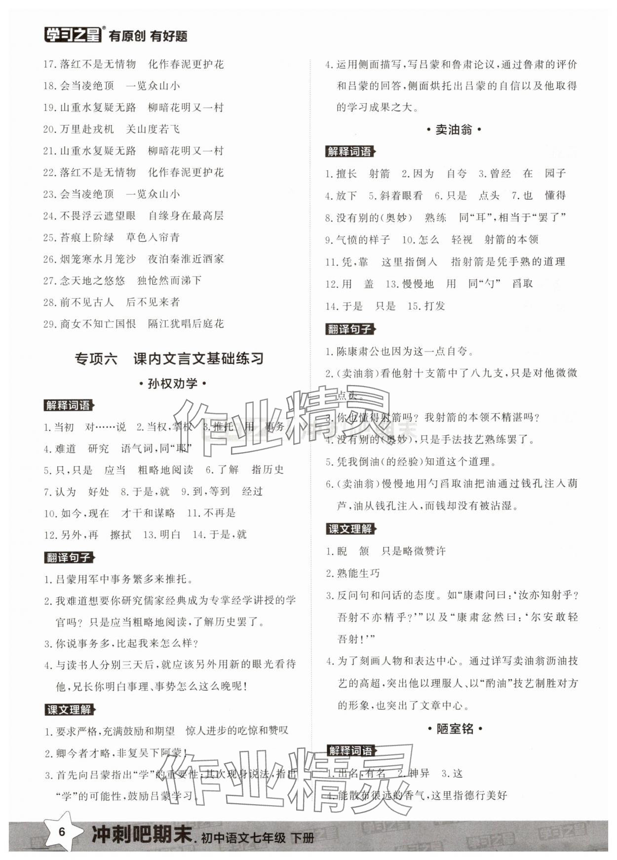 2025年冲刺吧期末七年级语文下册人教版&nbsp;第6页
