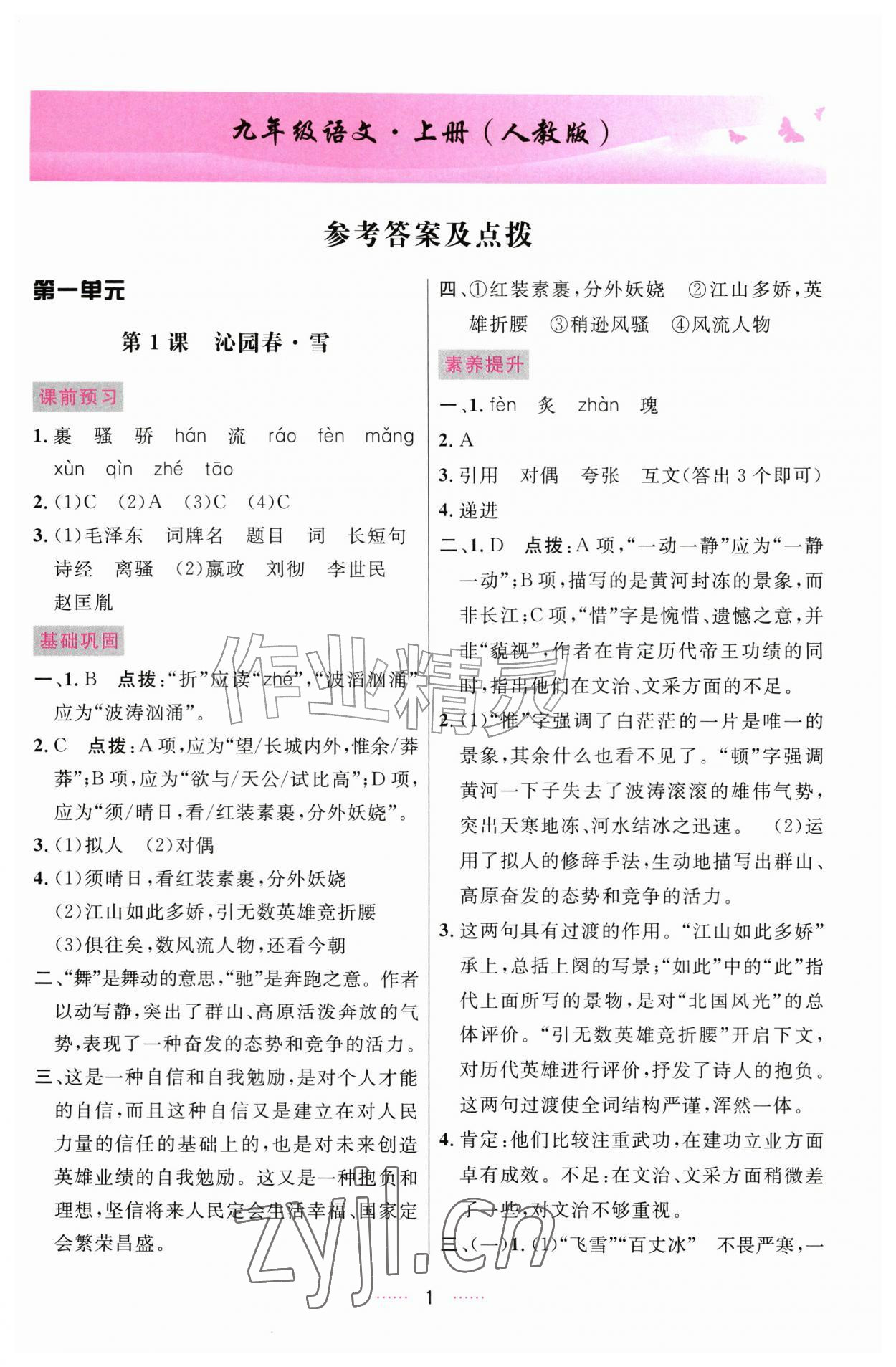 2026年三维数字课堂九年级语文上册人教版&nbsp;第1页