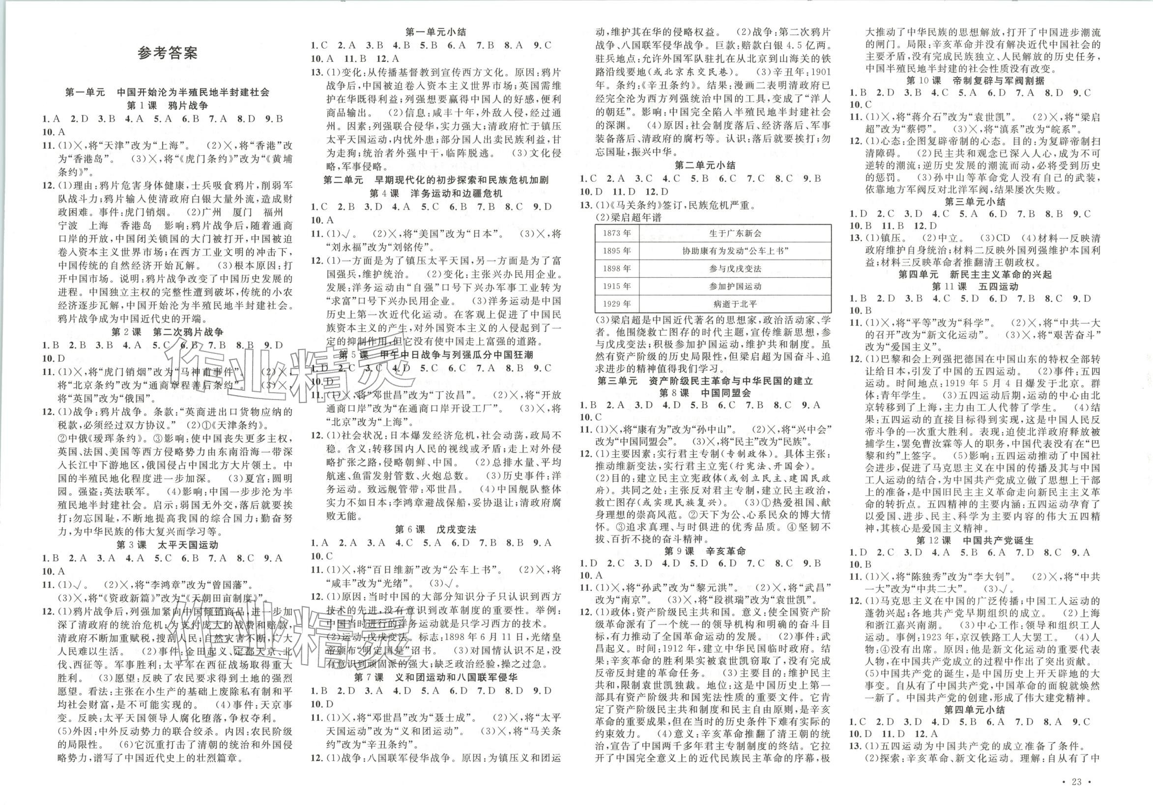 2026年活页1加1课时作业加单元测试八年级历史上册人教版 第1页