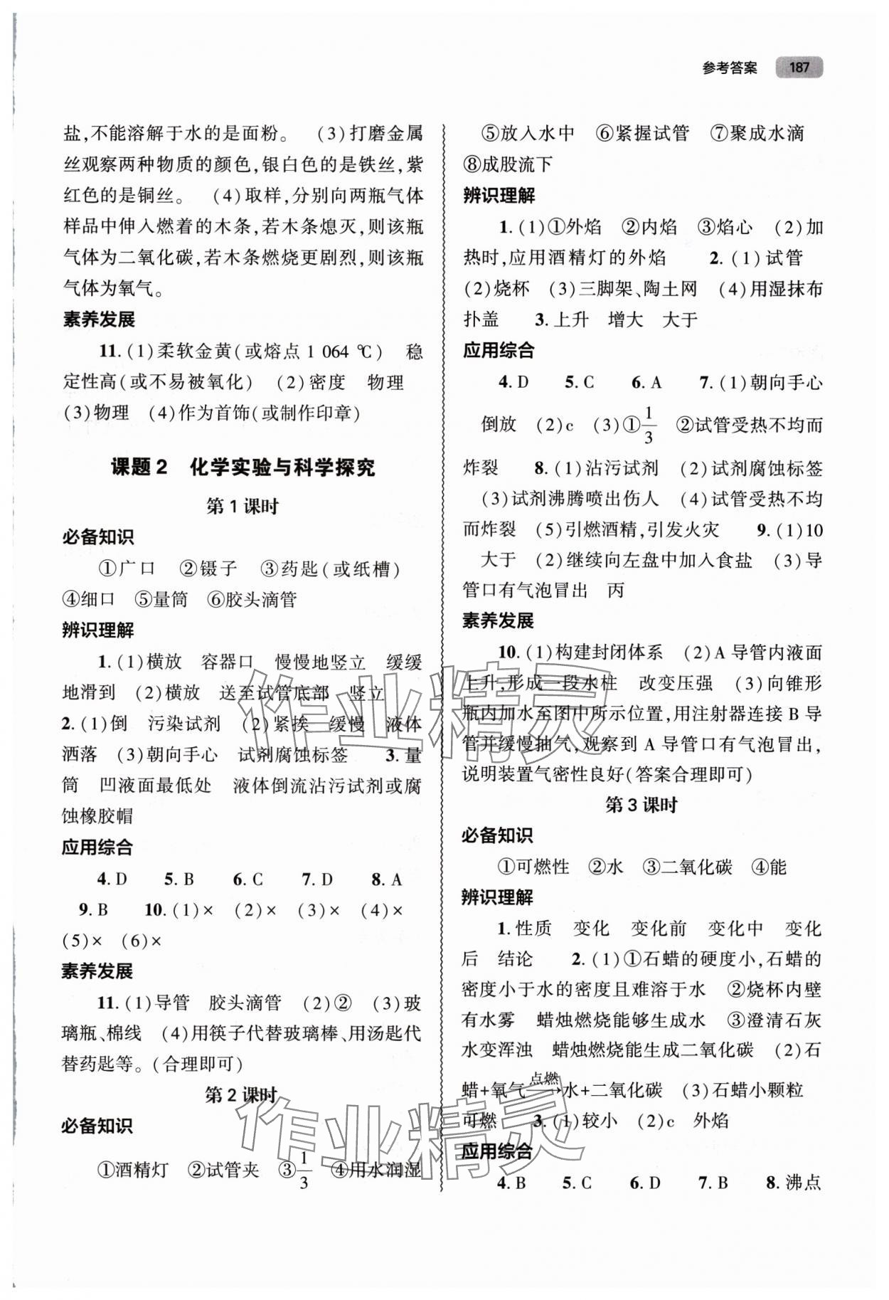 2025年同步练习册大象出版社九年级化学上册人教版 参考答案第2页
