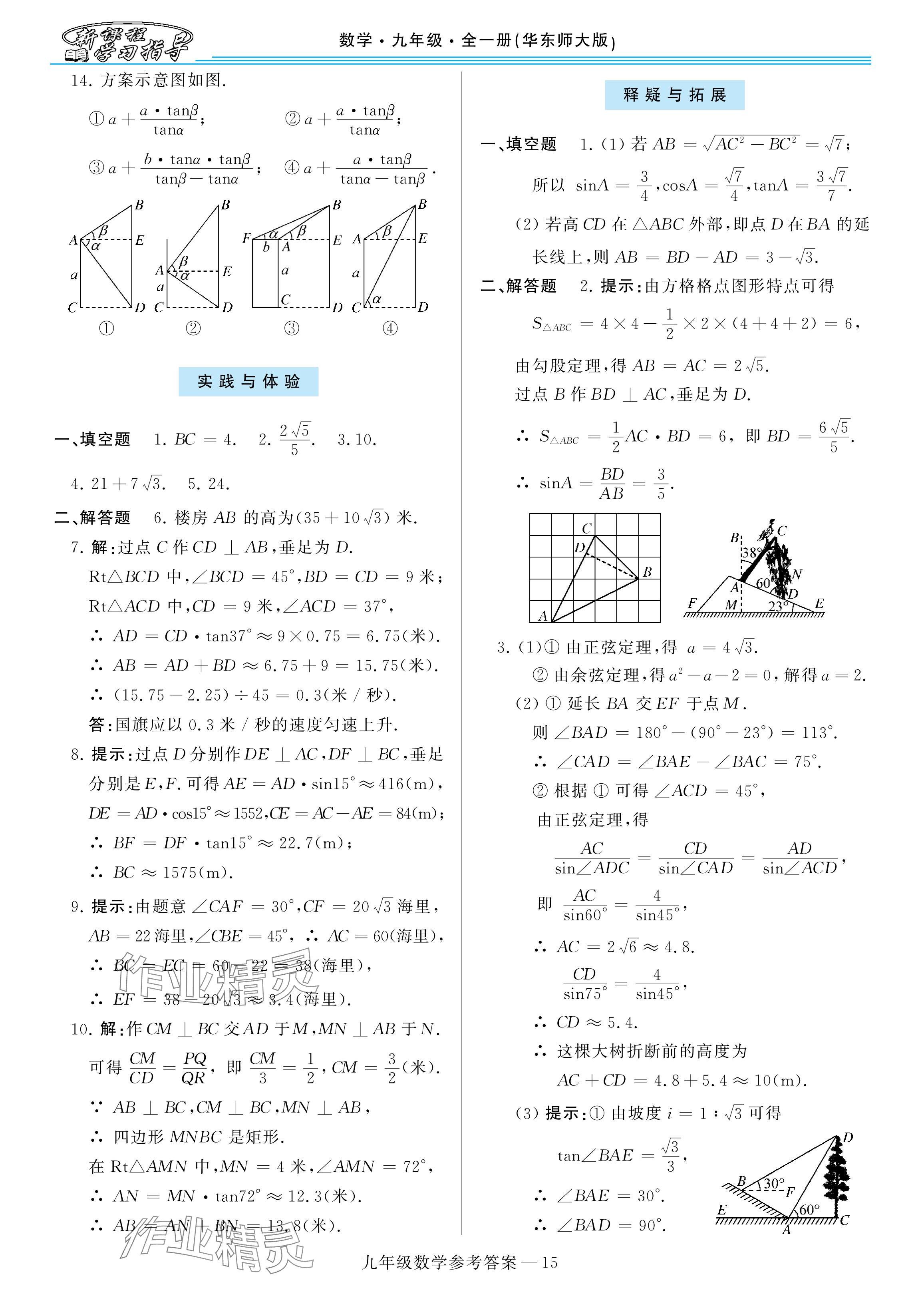 2024年新课程学习指导九年级数学华师大版 参考答案第15页