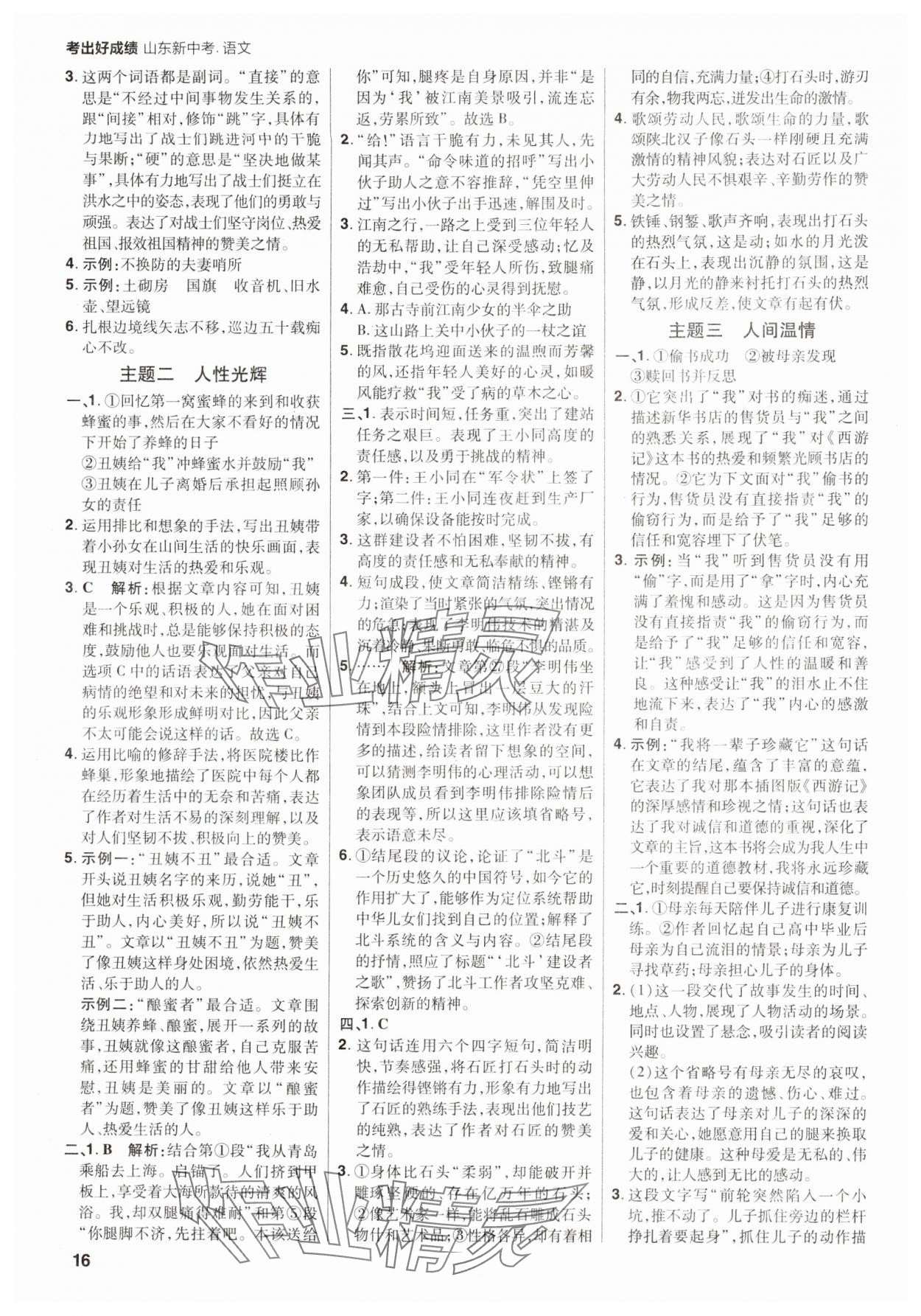 2025年考出好成绩中考总复习语文山东专版 参考答案第15页