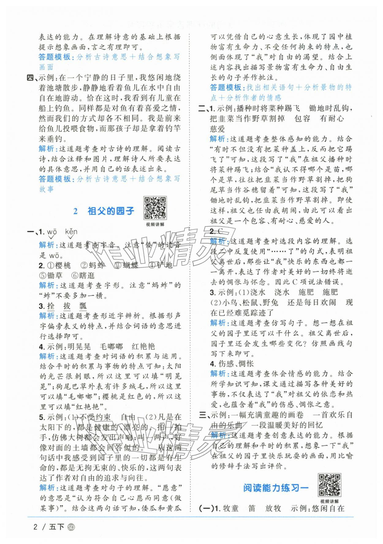 2026年阳光同学课时优化作业五年级语文下册人教版山东专版&nbsp;第2页