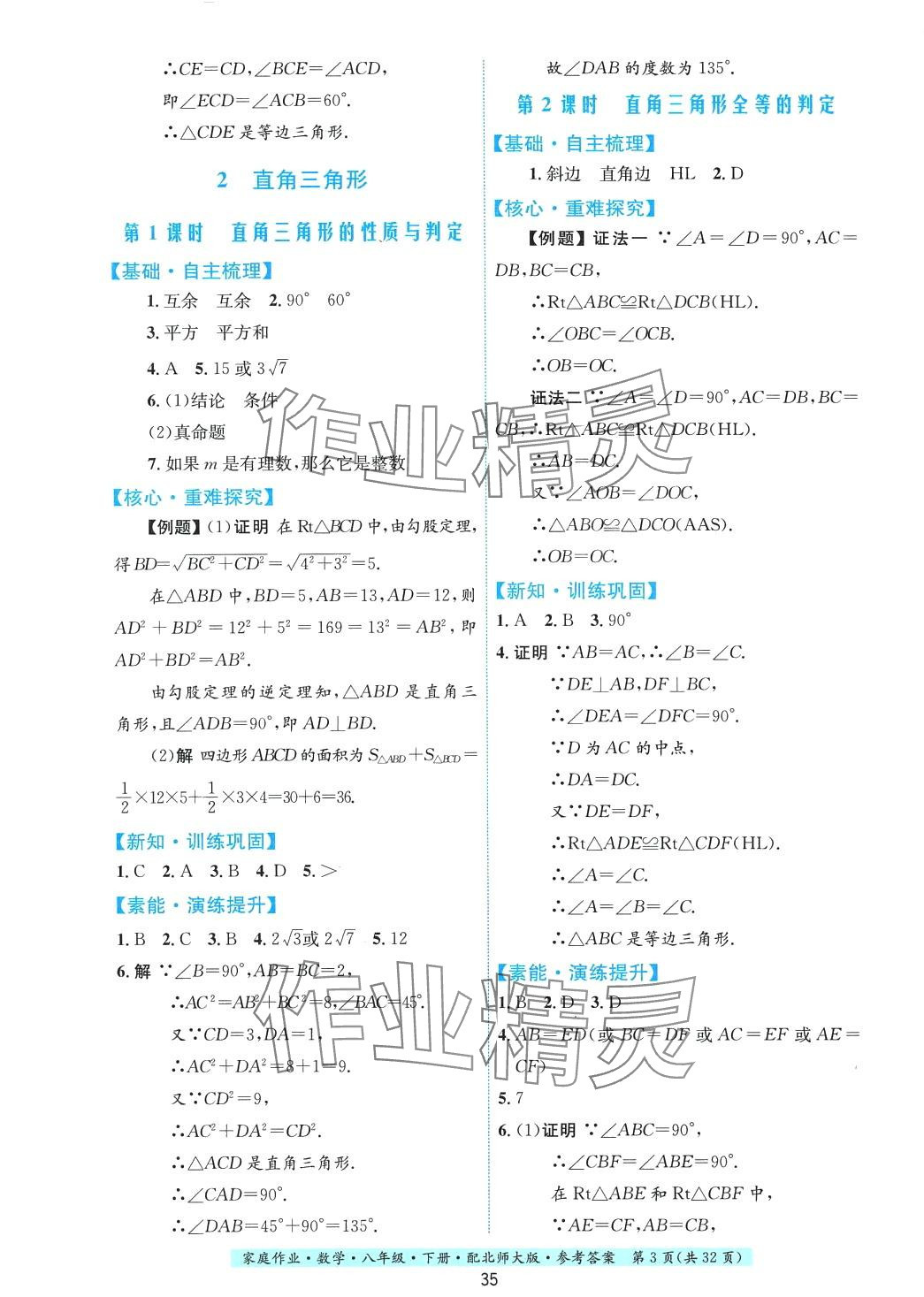 2024年家庭作业八年级数学下册北师大版 第3页