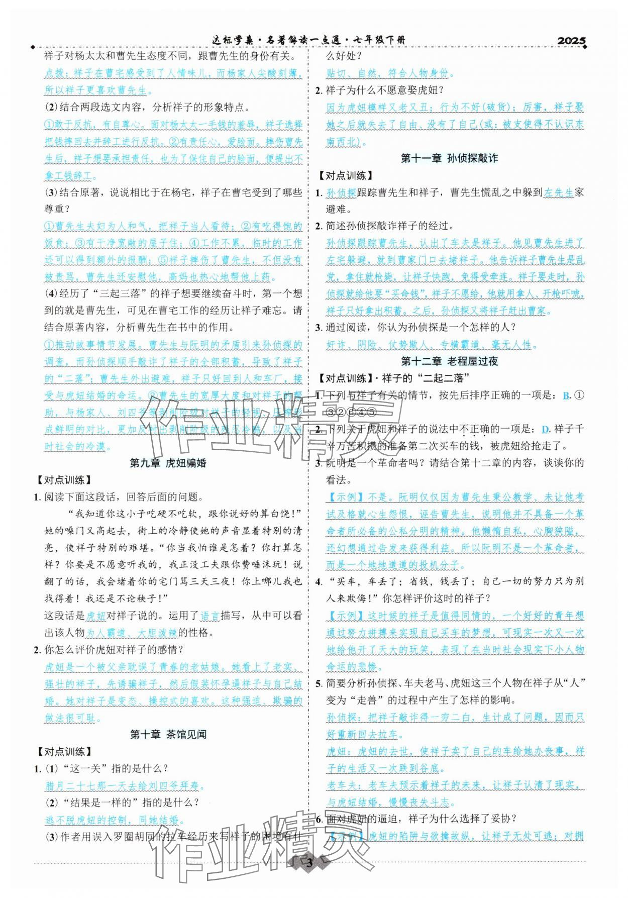 2025年初中达标学案名著解读一点通七年级下册人教版 参考答案第2页