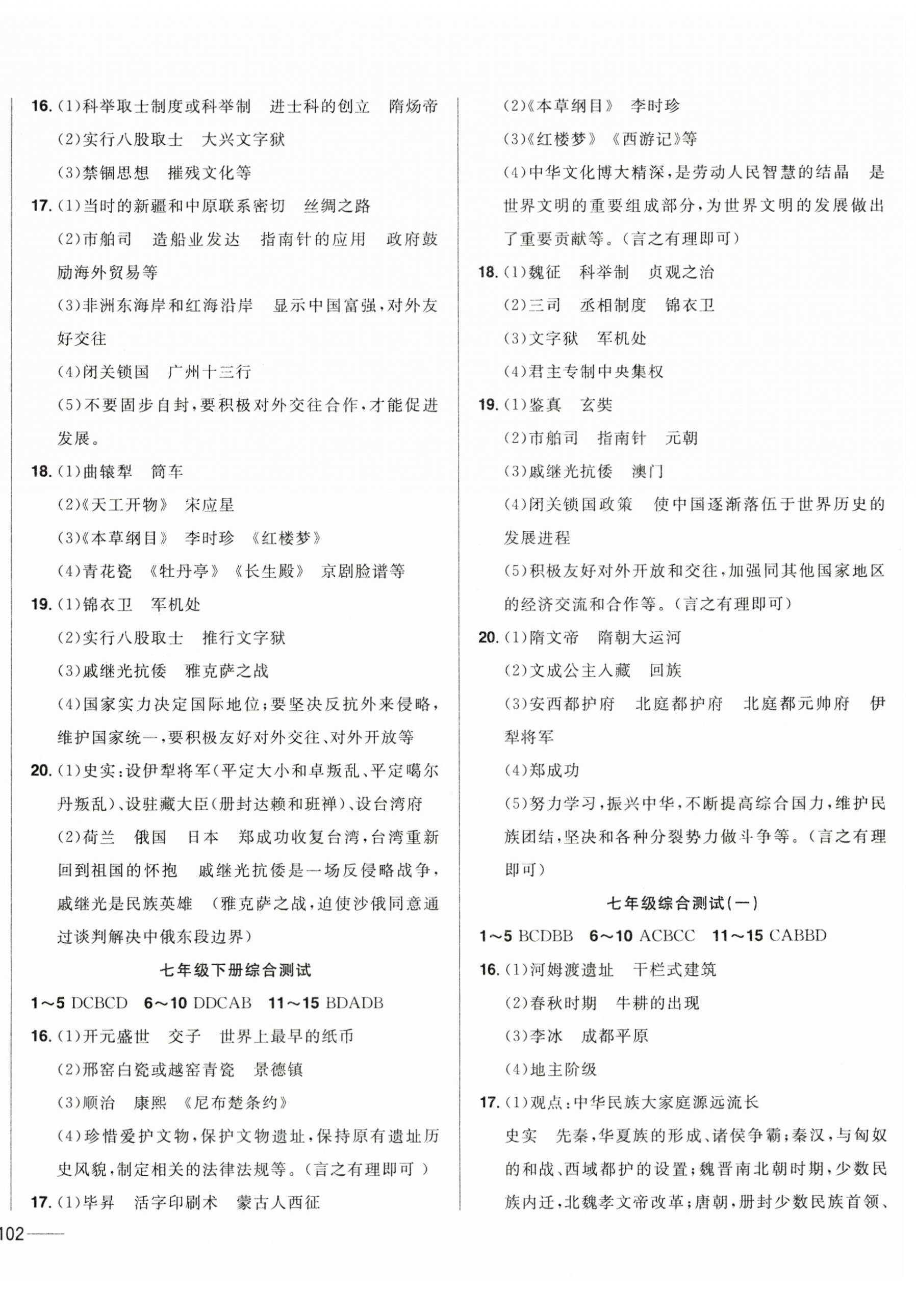 2025年中考1號(hào)中考總復(fù)習(xí)單元專項(xiàng)過(guò)關(guān)卷歷史吉林專版 參考答案第4頁(yè)