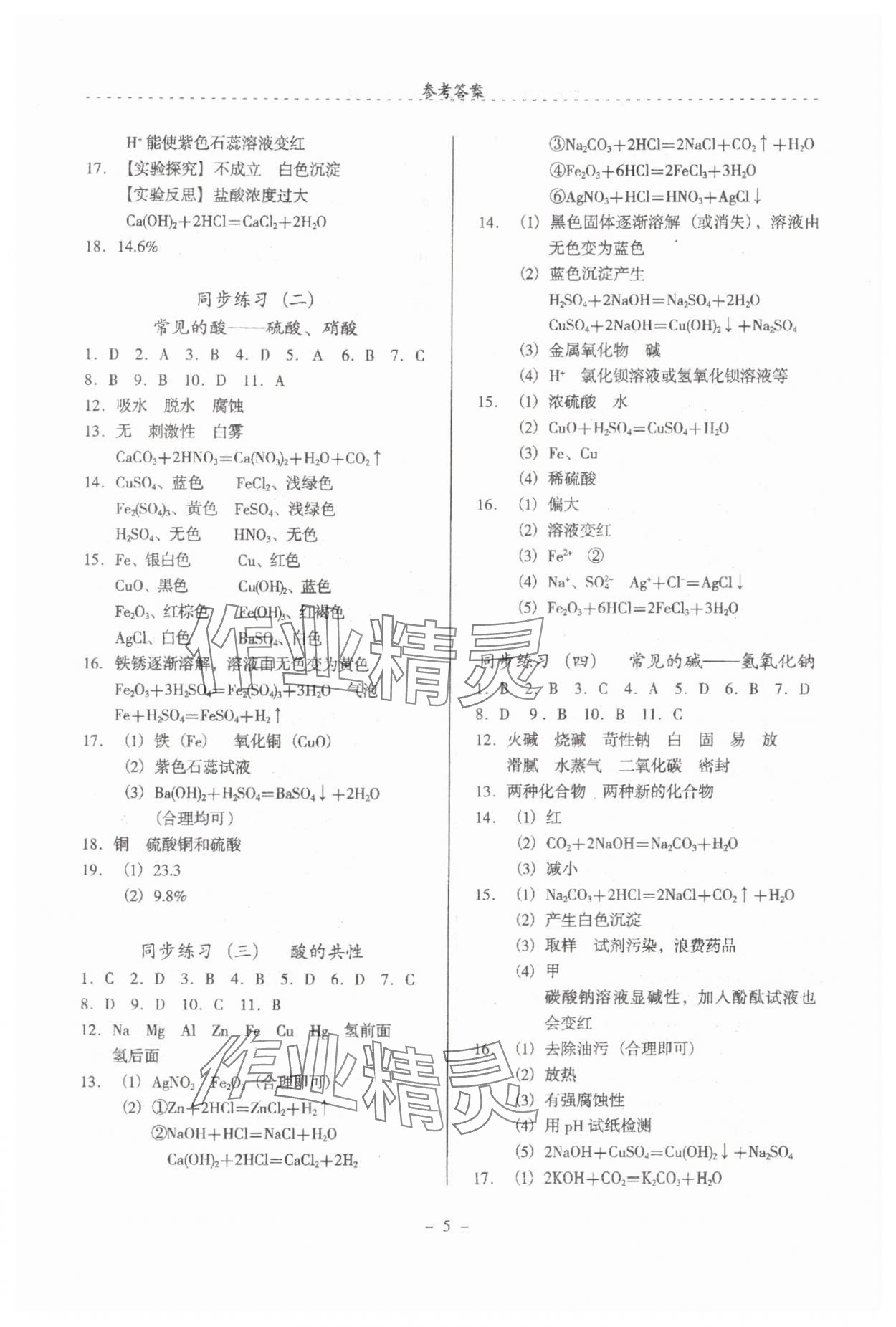 2024年啟文引路九年級化學(xué)下冊滬教版 參考答案第5頁