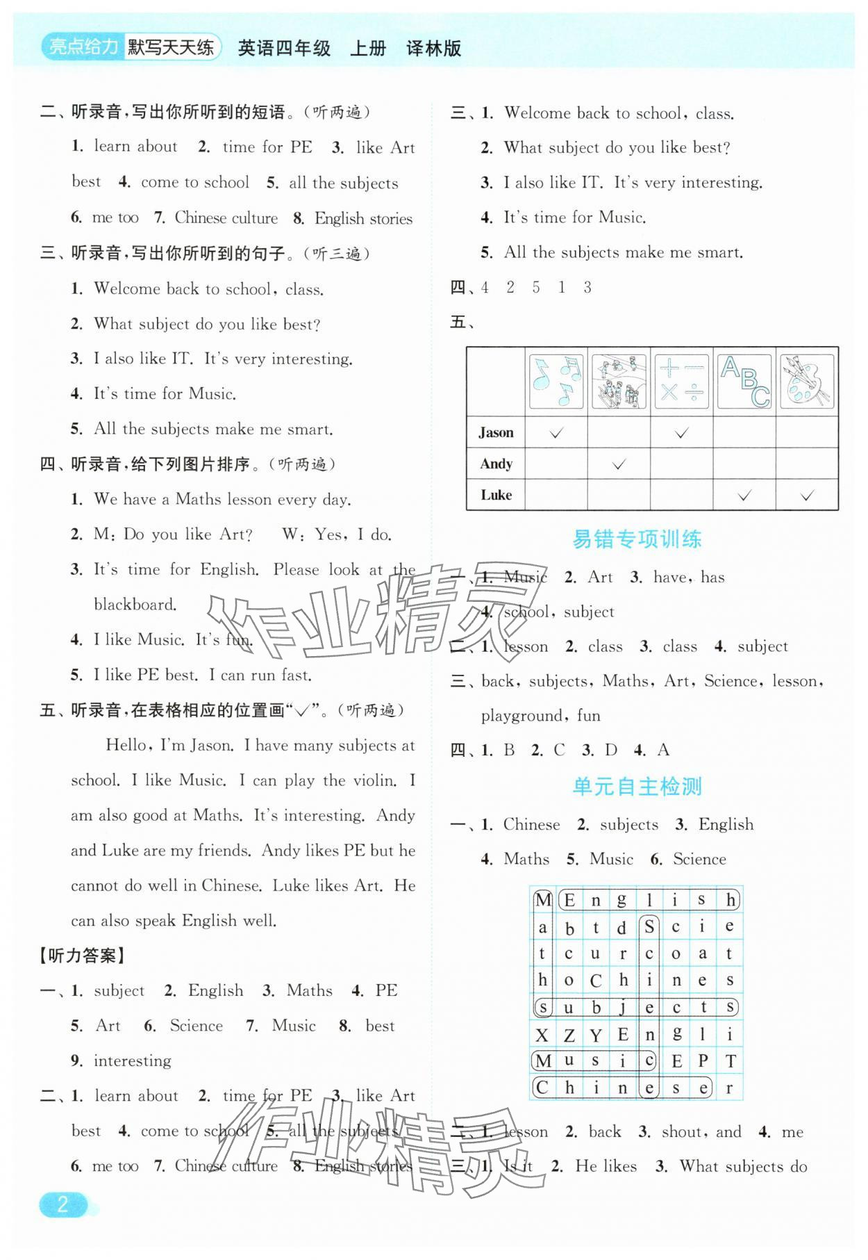 2025年亮點給力默寫天天練四年級英語上冊譯林版 第2頁
